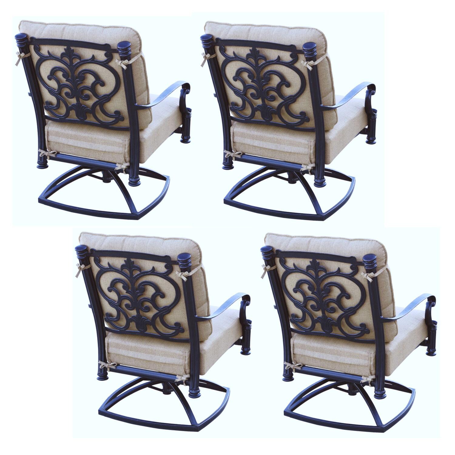 Darlee B/201016-3-4 Santa Barbara 4 Piece Cast Aluminum Patio Swivel Rocker Club Chair Set Rear View - White Background thumbnail