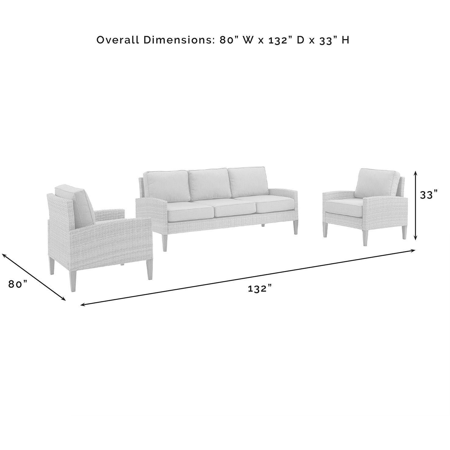 Ultimate Patio UP-92426GY-AC 3Pc Wicker Outdoor Sofa Patio Furniture Set in Acorn - Overall Dimensions - Diagram thumbnail