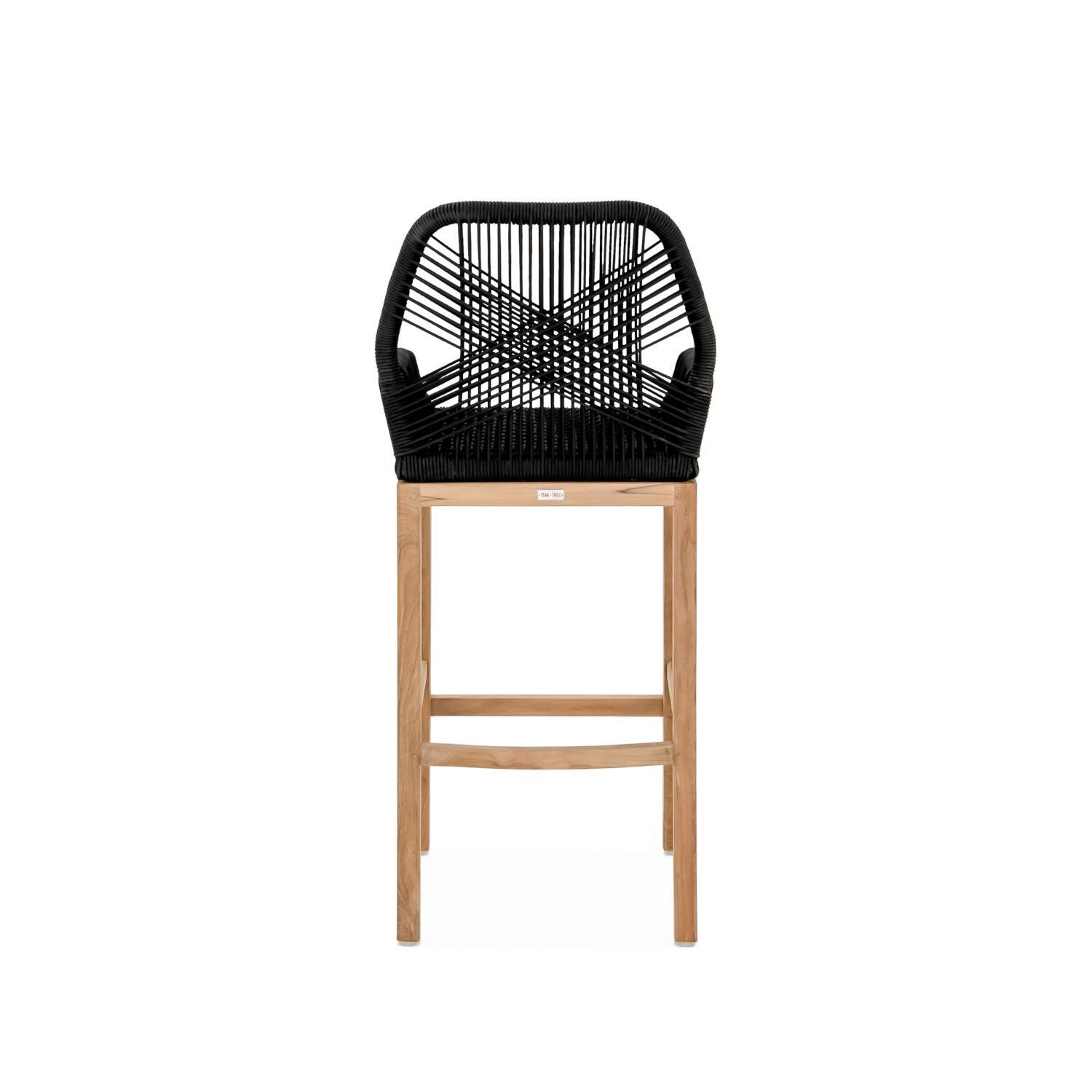 Teak + Table Breeze Olefin Rope & Teak Patio Bar Stool in Charcoal - Back - White Background thumbnail