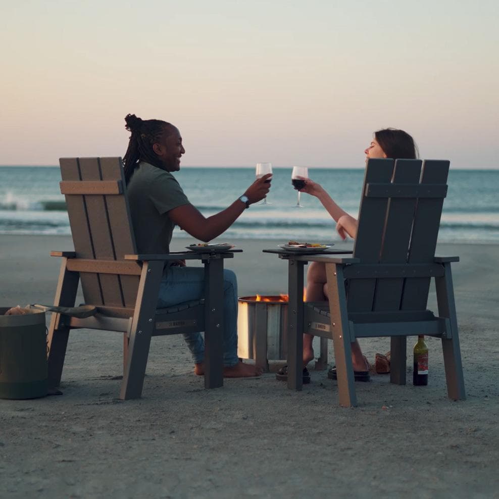 Breeo BR-X-GYPYCR X Series Wood Chair in Gray - Back View on the Beach - Lifestyle thumbnail