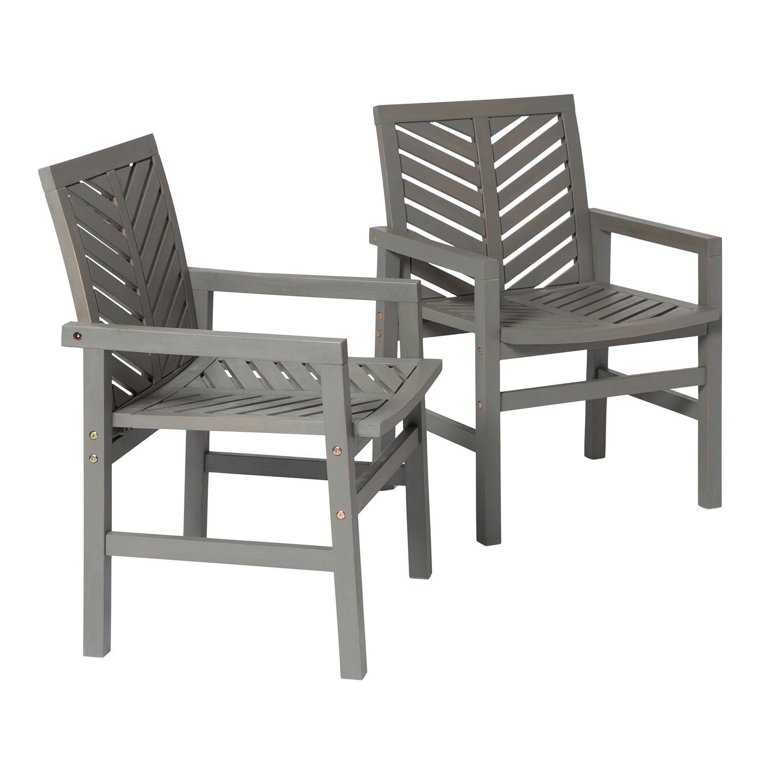 Ultimate Patio Wishlake 2 Piece Acacia Patio Dining Arm Chair Set - Gray Wash - Angled View thumbnail