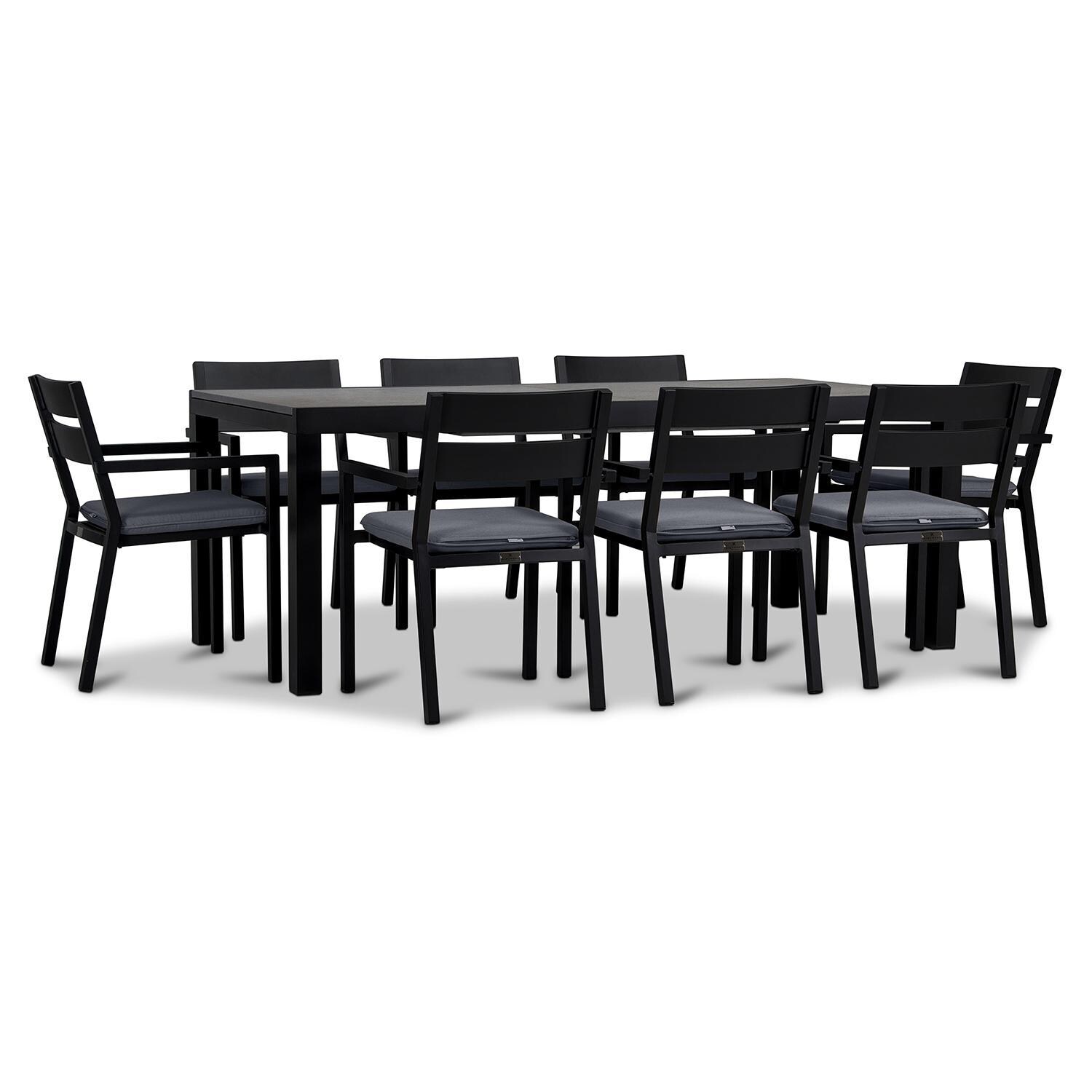 Calm Bay 9 Pc Extendable Dining Set in Black/Canvas Charcoal by Lakeview - White Background 2 thumbnail
