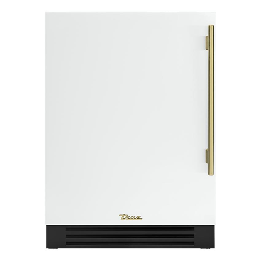 True 24 Inch 5.6 Cu. Ft. Left Hinge Outdoor Refrigerator - Matte White w/ Brass Handles - TUR-24-L-OP-C~DSK-030-H01