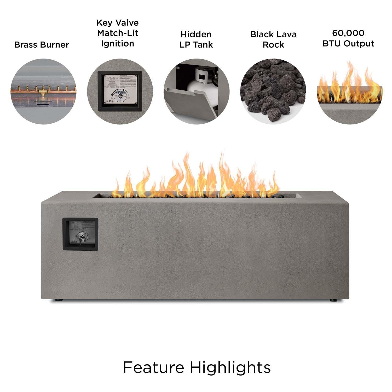 Olliewood 60 Inch Rectangular Glass Fiber Reinforced Concrete Propane Fire Pit Table in Flint by BBQGuys Signature - Features thumbnail