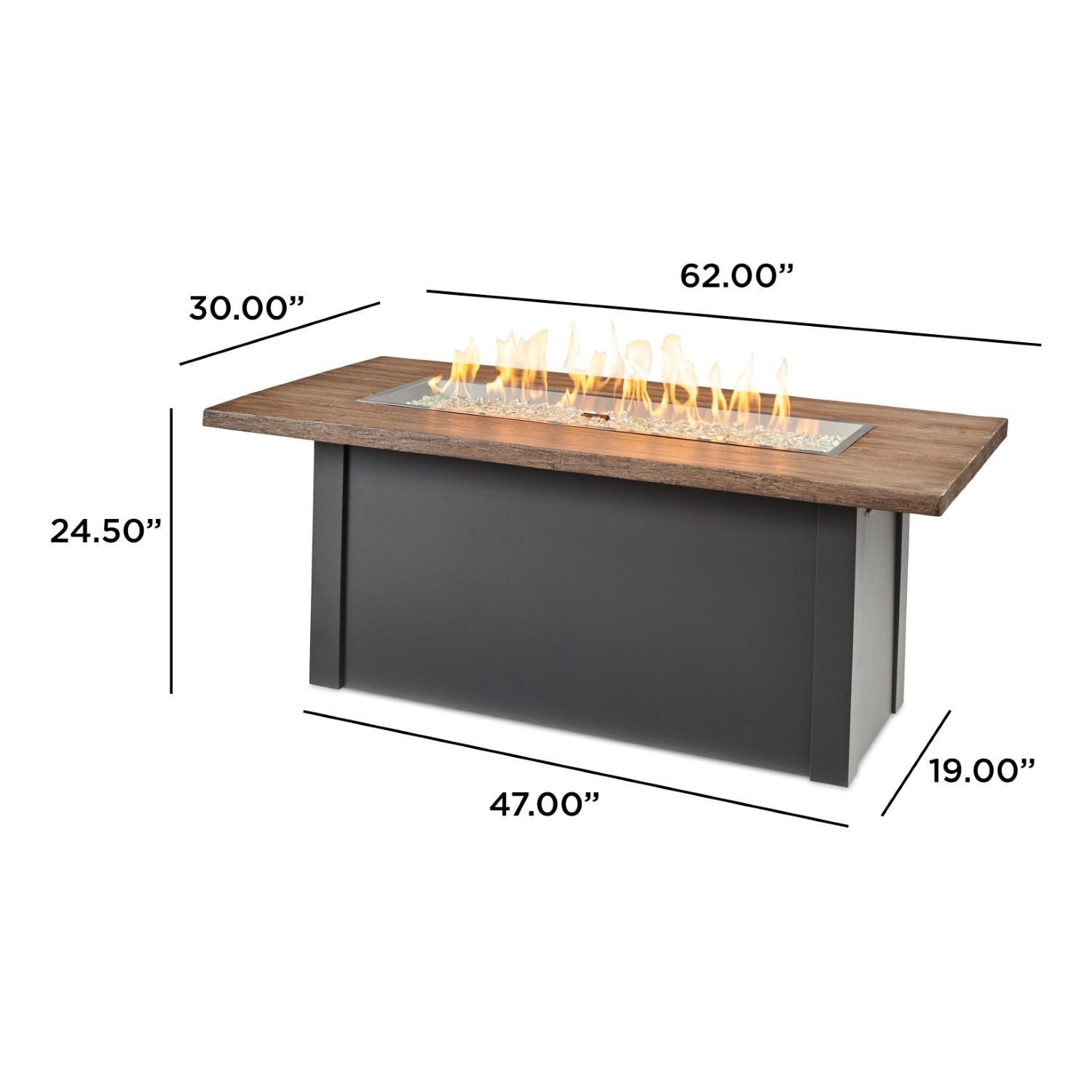 Havenwood 62 Inch Fire Pit Table W/ Driftwood Top & Grey Base - Dimensional thumbnail