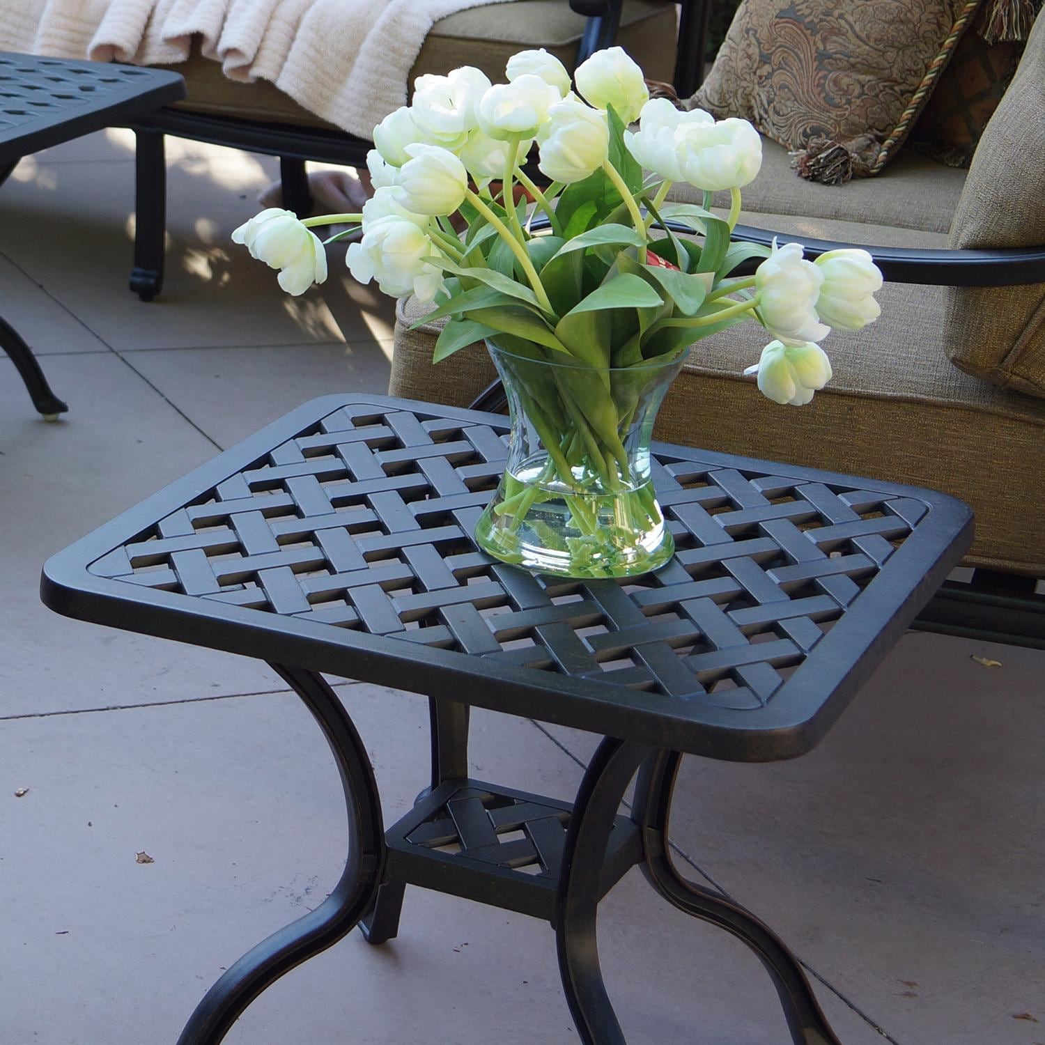 Series 30 21 Inch Antique Bronze Cast Aluminum Console Table By Darlee - Shown w/ Tulips - Lifestyle thumbnail