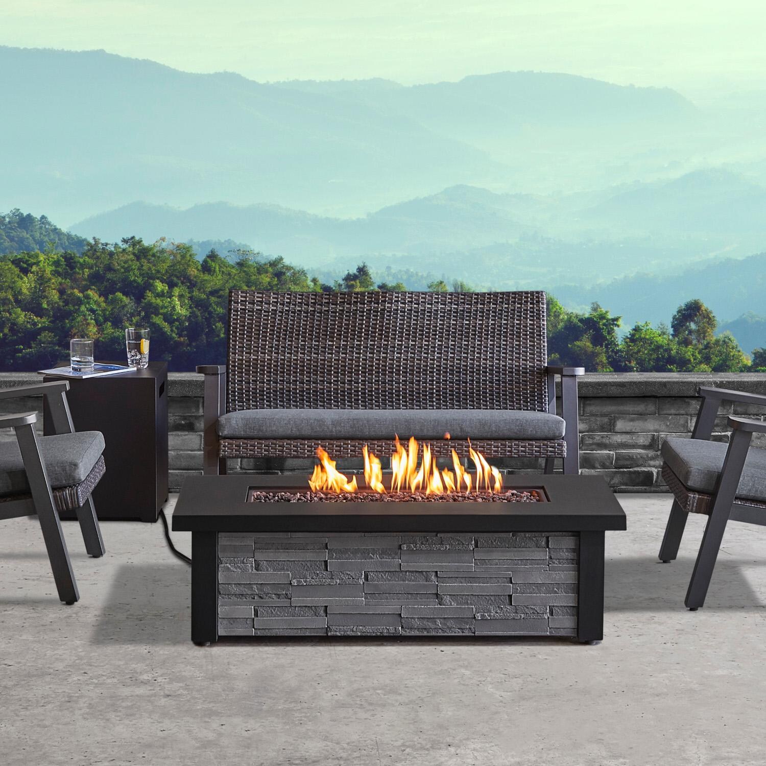 Real Flame Berthoud 48-Inch Rectangle Natural Gas Fire Table - Stacked Stone - (Ships as Propane w/ NG Conversion Kit) - C1460NG-SS image