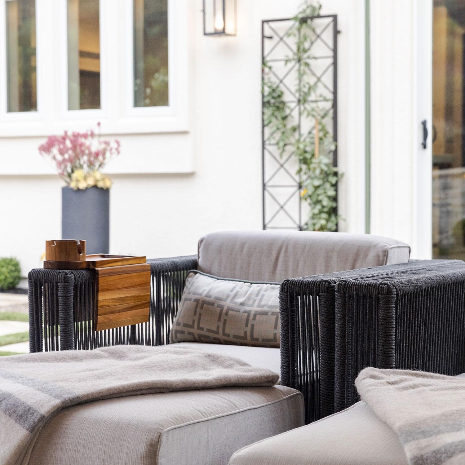 Milano Aluminum And Woven Rope Patio Club Chair W/ Sunbrella Echo Ash Cushions By Sunset West - Lifestyle thumbnail