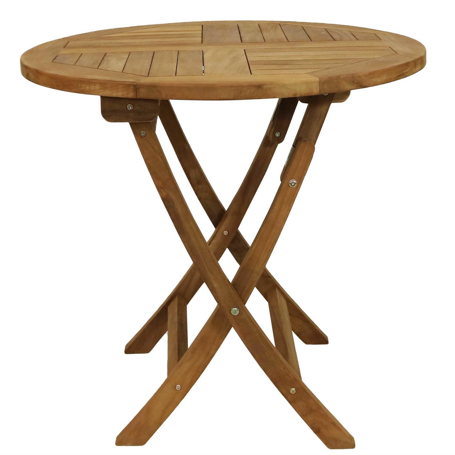 Ultimate Patio 32-Inch Round Teak Folding Outdoor Patio Table - Side View thumbnail