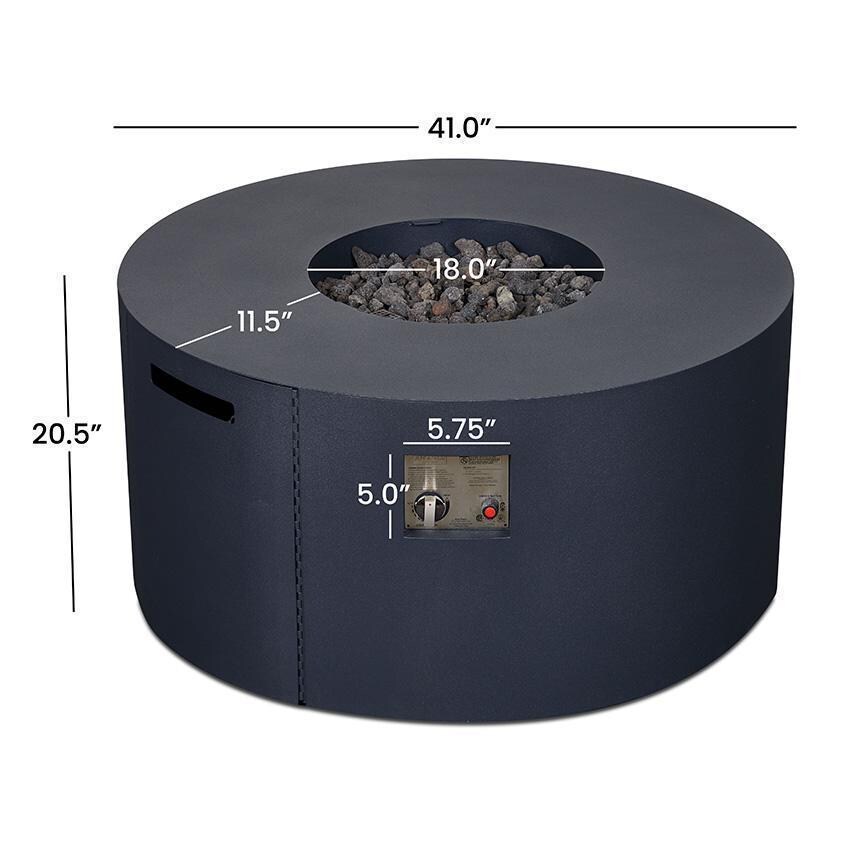 Covewood 4292LP-CHRC 41 Inch Round Aluminum Propane Fire Pit Table in Black by BBQGuys Signature - Dimensions - Diagram