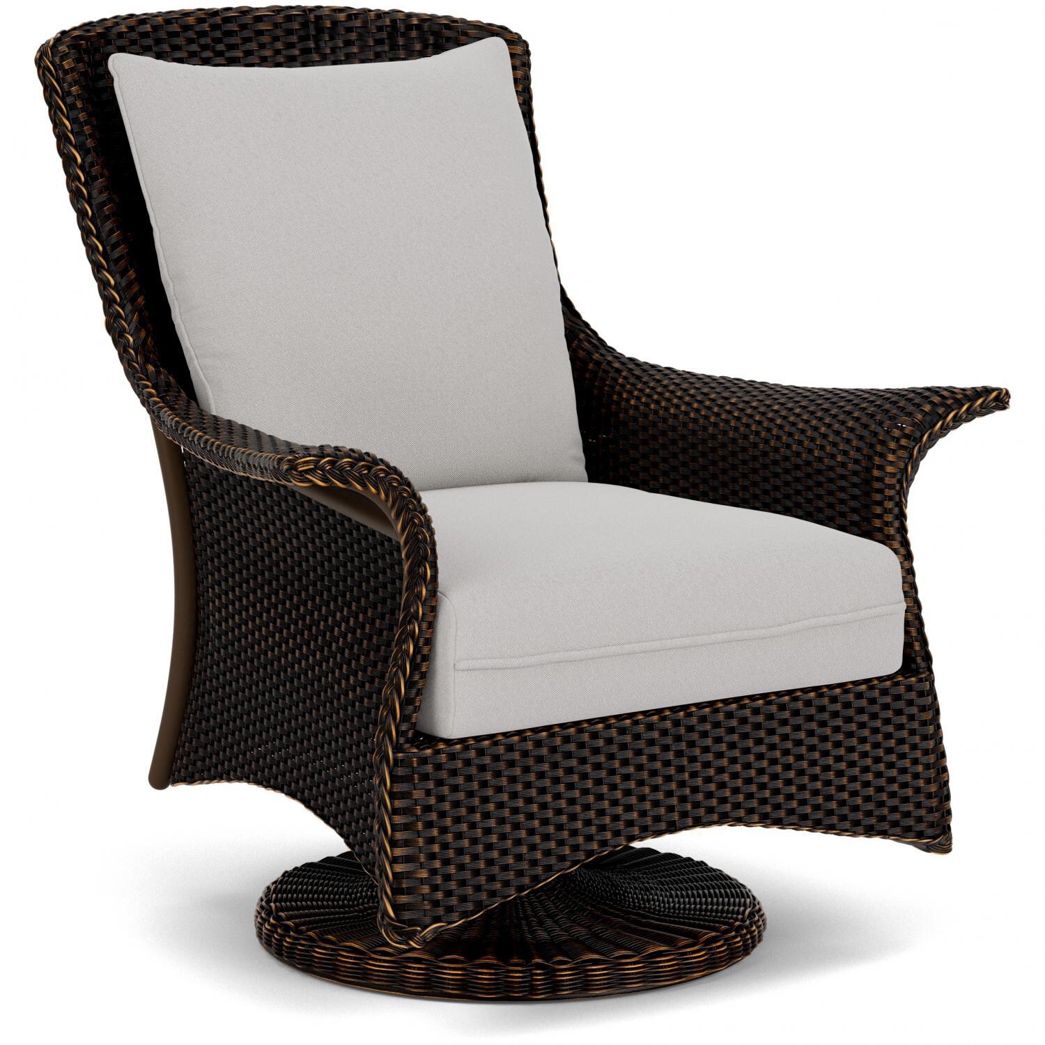 Lloyd Flanders Mandalay Swivel Rocker Lounge Chair in Mink Finish with Tundra Dove fabric - Angled thumbnail