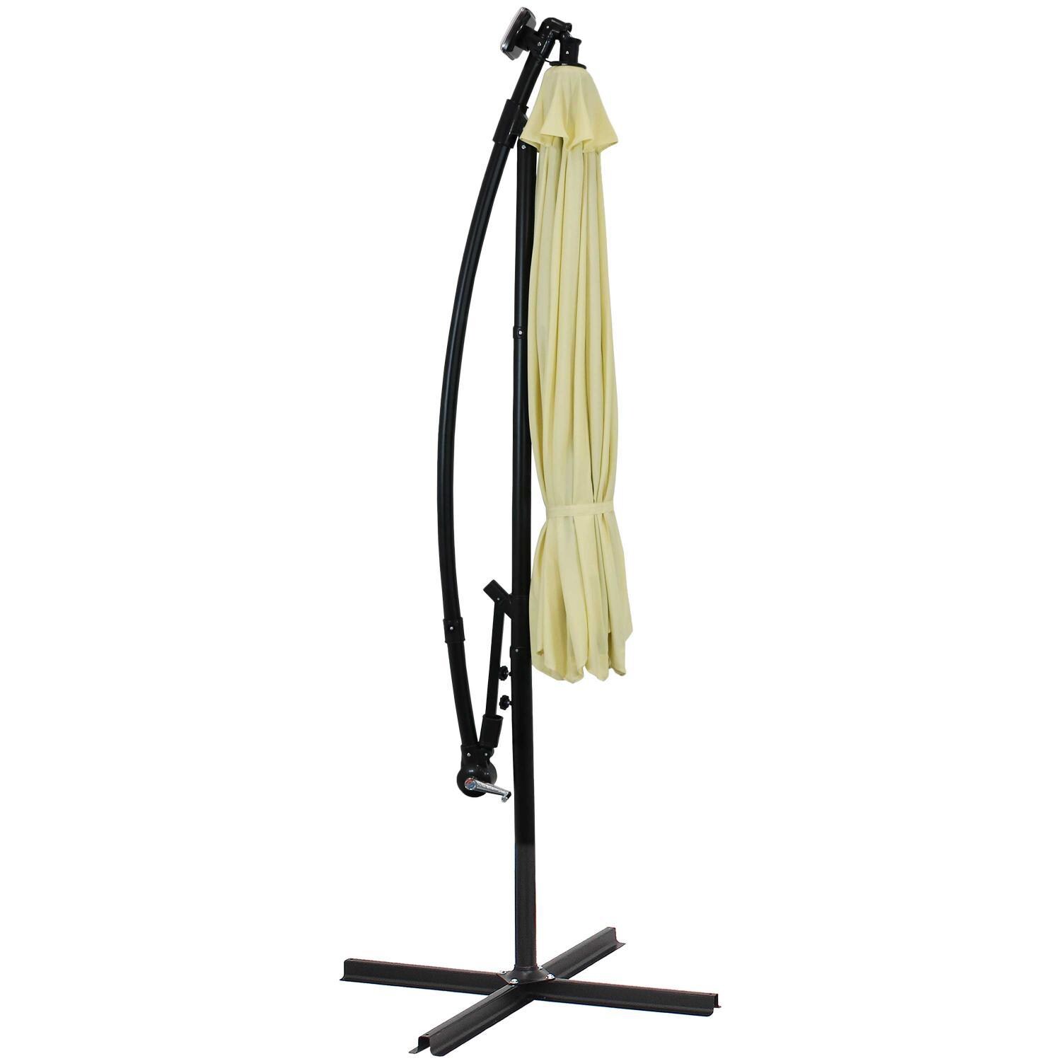 Ultimate Patio 10 Ft. Solar Lighted Patio Cantilever W/ Crank - Pale Buttercup - Collapsed thumbnail