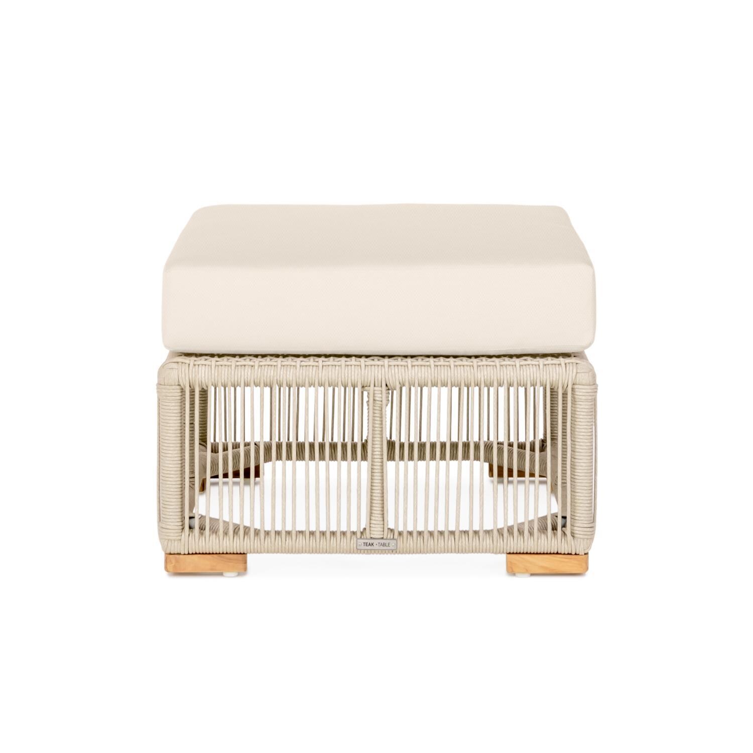 Teak + Table Breeze Olefin Rope & Teak Patio Ottoman in Dune/Sand - White Background thumbnail