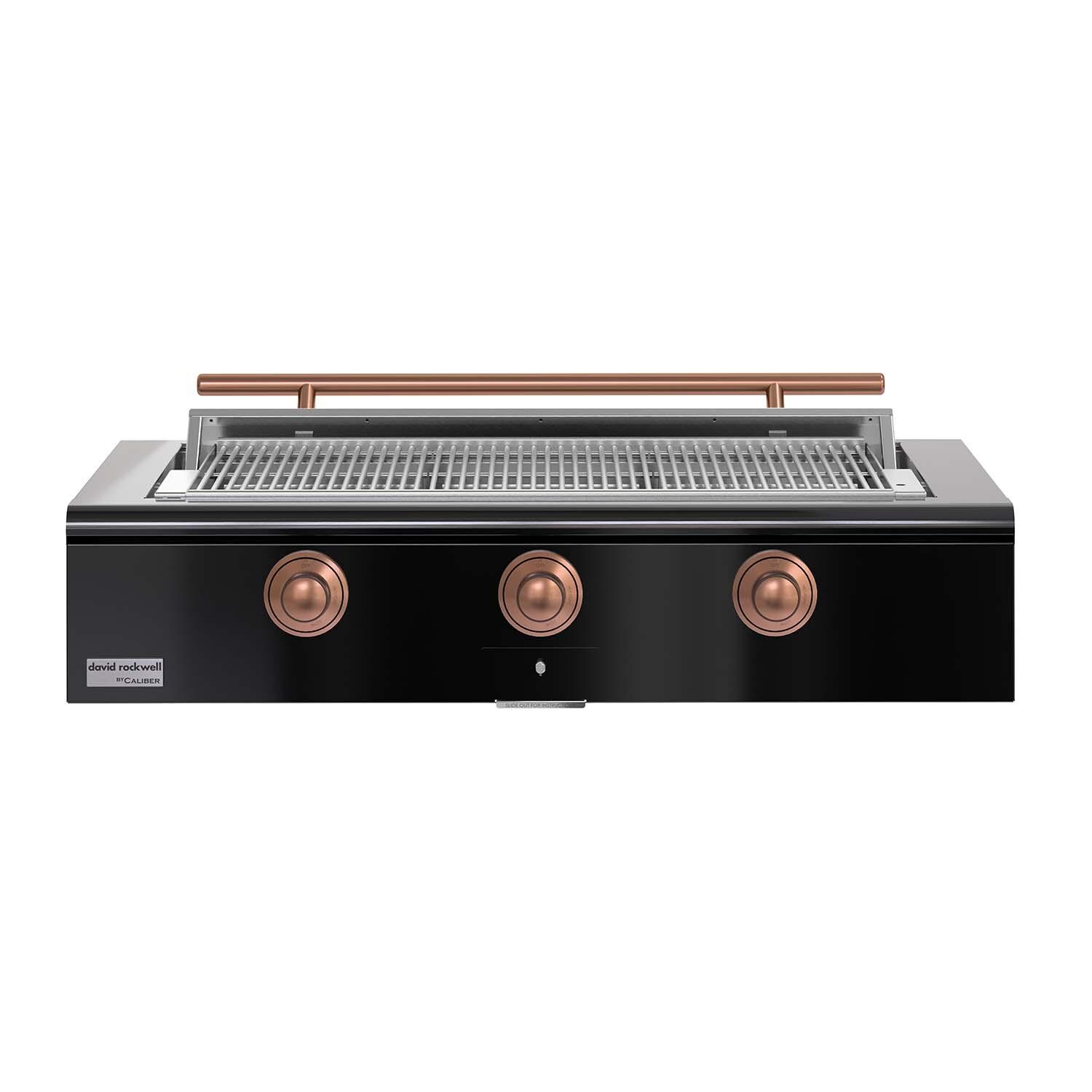 Caliber CRG-48BN00-A-044-H03 48-in Natural Gas Built-In Rockwell Grill - Gloss Black w/ Copper Hardware - White Background thumbnail