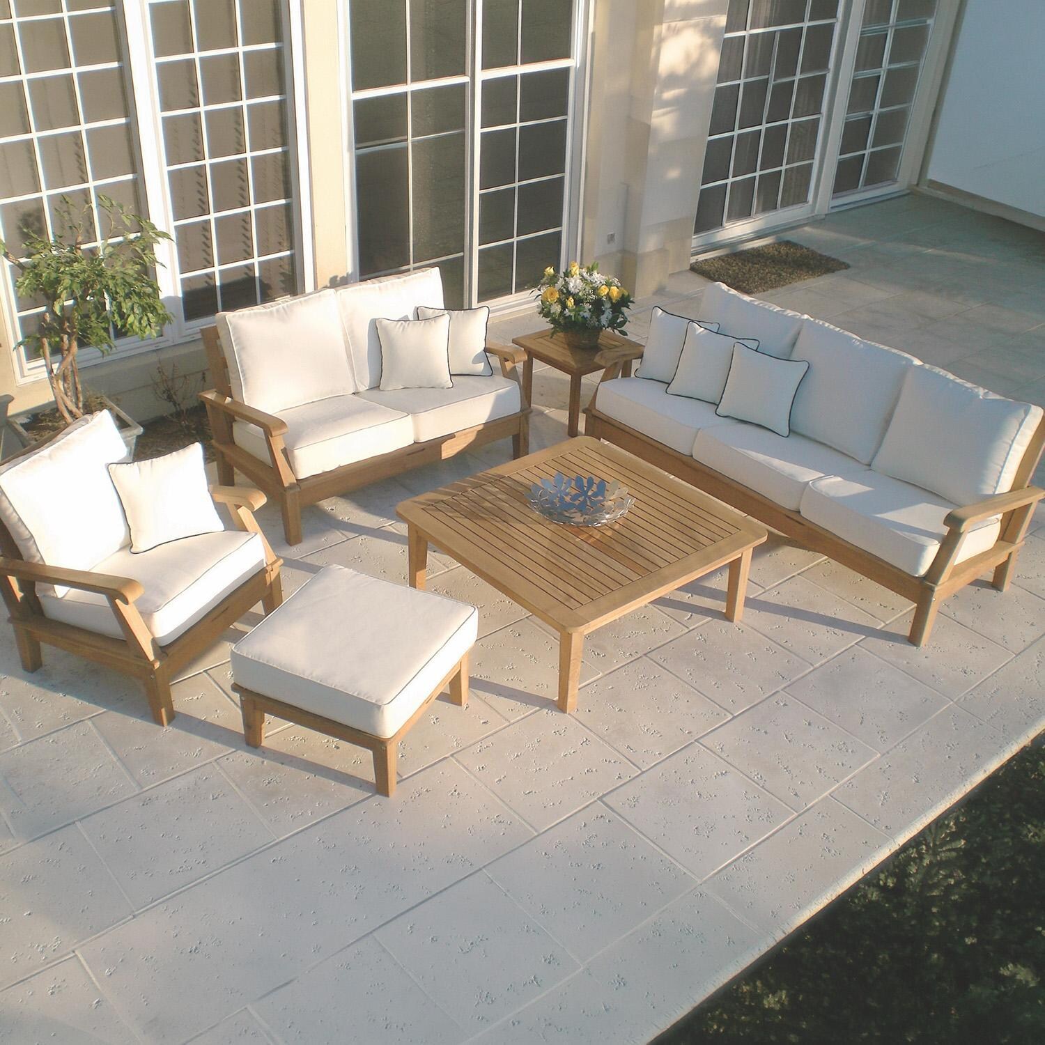 Royal Teak Collection Miami 6 Pc Teak Seating Set in Canvas Natural - Set - Lifestyle thumbnail