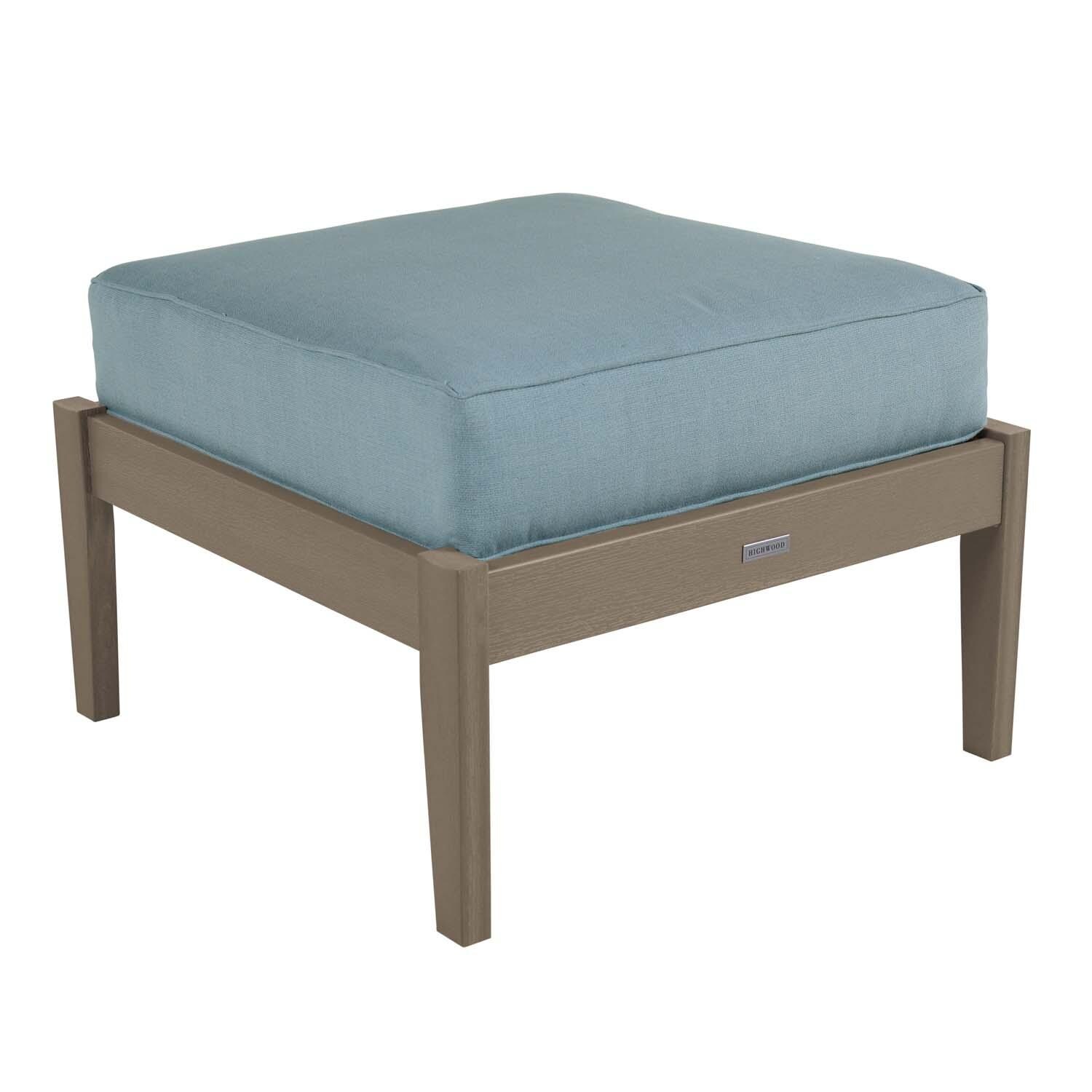 Blushing Bay Recycled Plastic Ottoman in Bliss Dew/Woodland Brown by Lakeview Outdoor Designs - Angled View - White Background thumbnail