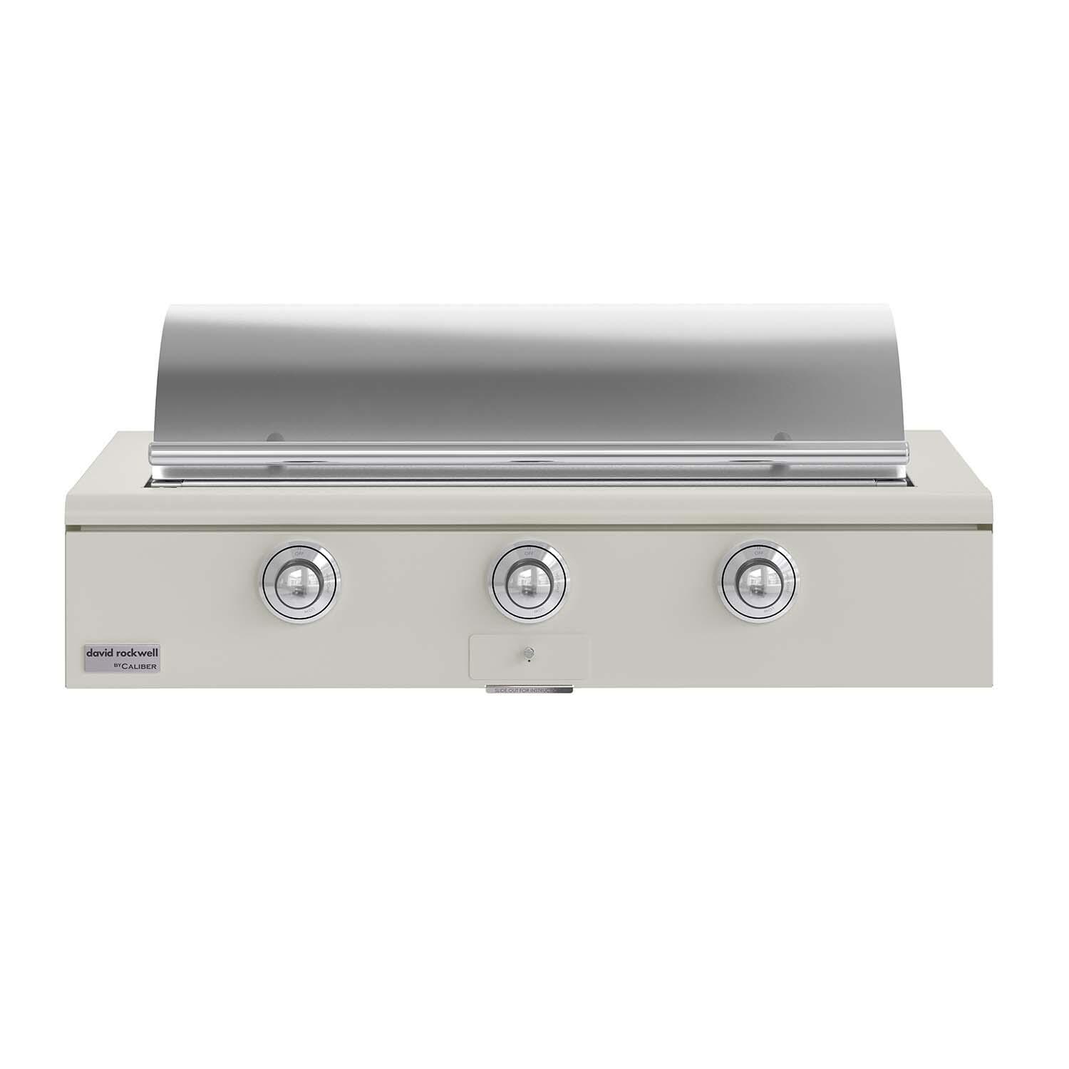 Caliber CRG-48BN00-A-050-H02 48-in Natural Gas Built-In Rockwell Grill - Antique White w/ Chrome Hardware - Closed Lid - White Background thumbnail
