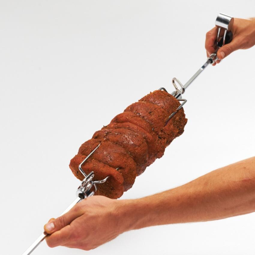 GrillPro 39.5-in Heavy Duty Universal Rotisserie Kit - 60090 - Fork Attached - White Background thumbnail