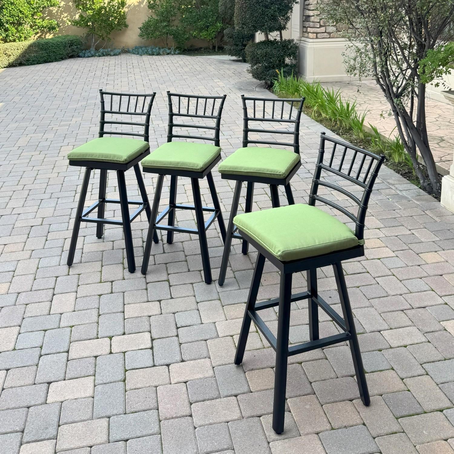 Darlee Bella 4 Pc Aluminum Swivel Bar Height Bar Stool Set in Green/Dark Brown by - B/2320-7-4-Green