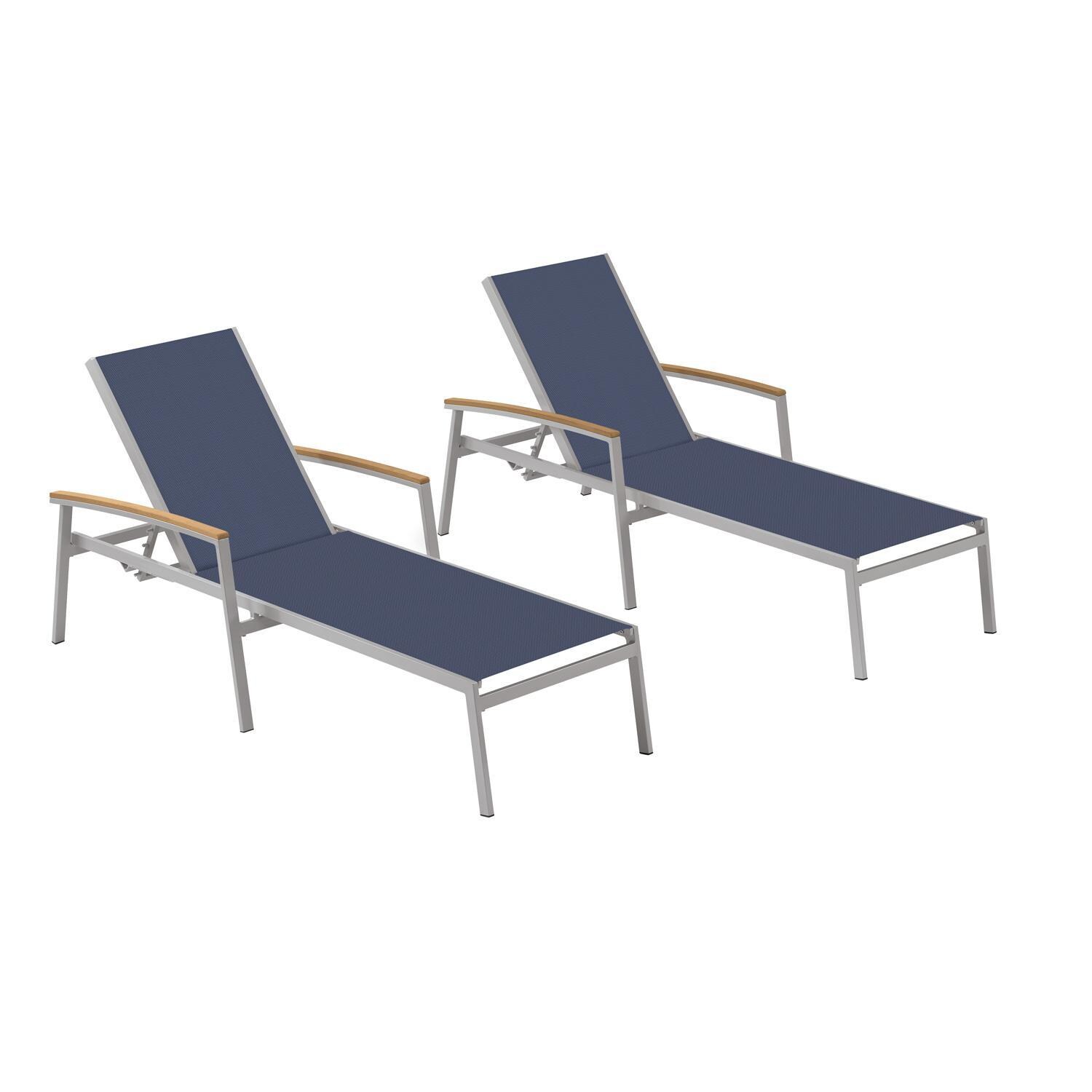 Oxford Garden Travira 2 Pc Composite Sling & Aluminum Chaise Lounge W/ Natural Tekwood Arm Caps in Flint/Ink Pen thumbnail