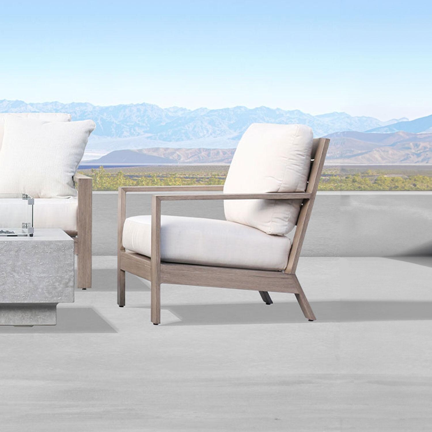 Laguna Aluminum Patio Club Chair W/ Sunbrella Canvas Flax Cushions By Sunset West - Back Patio - Lifestyle thumbnail