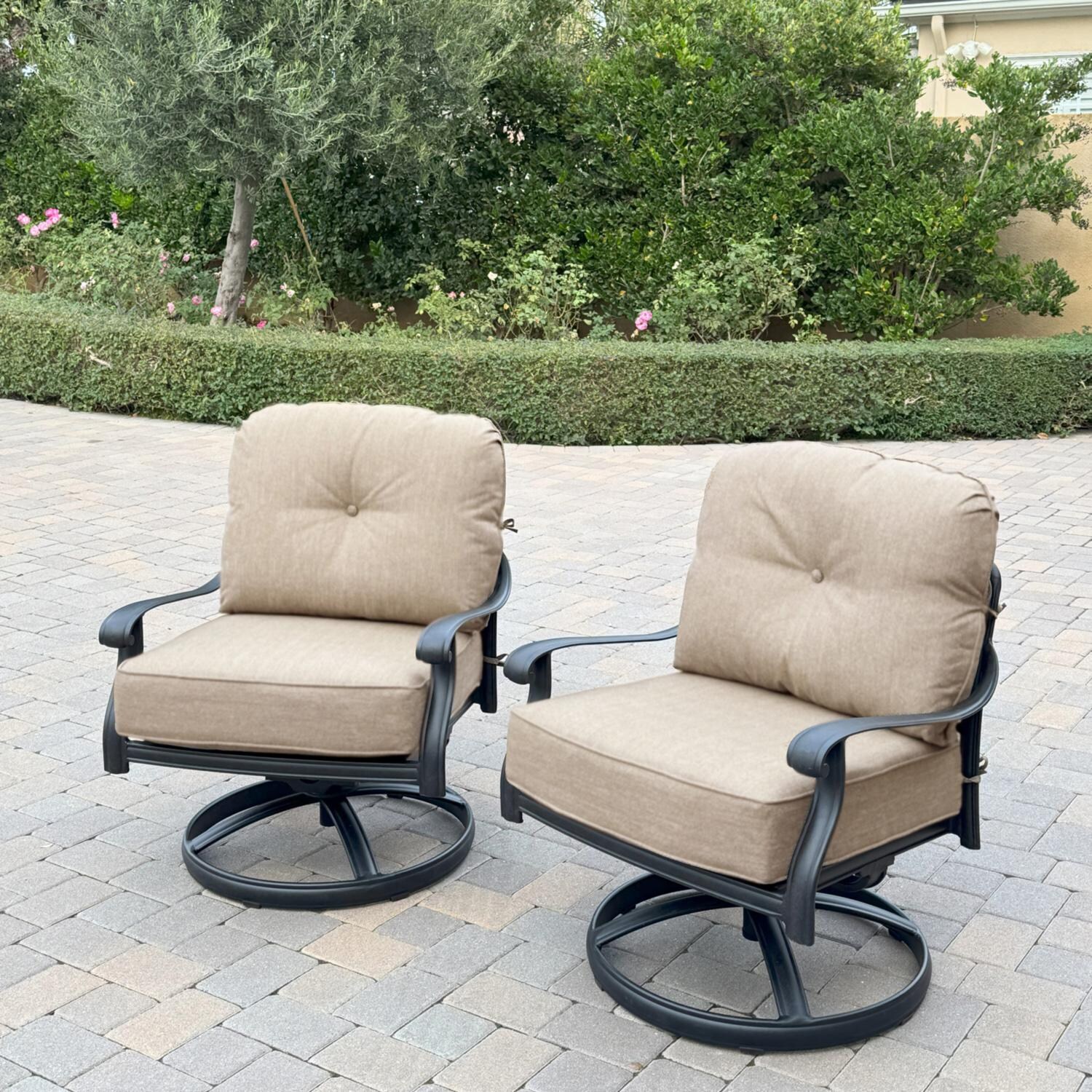 Darlee Elisabeth 3-Pc Seating Set w/ 21-Inch Round Ice Bucket End Table & Throw Pillows in Antique Bronze/Beige - Chairs - Lifestyle thumbnail