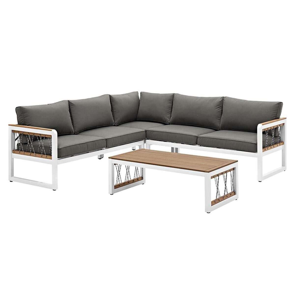 Ultimate Patio Knotted Rope 4 Piece Aluminum Patio Sectional Set W/ Gray Cushions - Full Set thumbnail