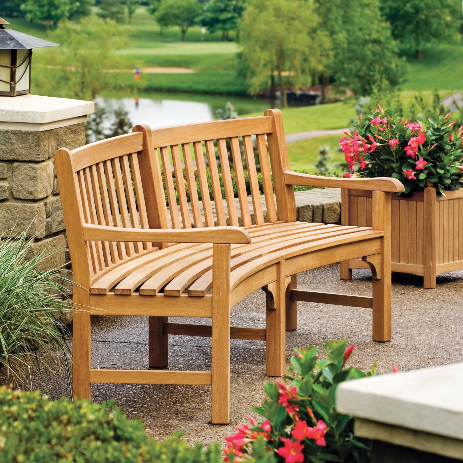 Essex 83-Inch Natural Shorea Curved Patio Bench - Lifestyle thumbnail