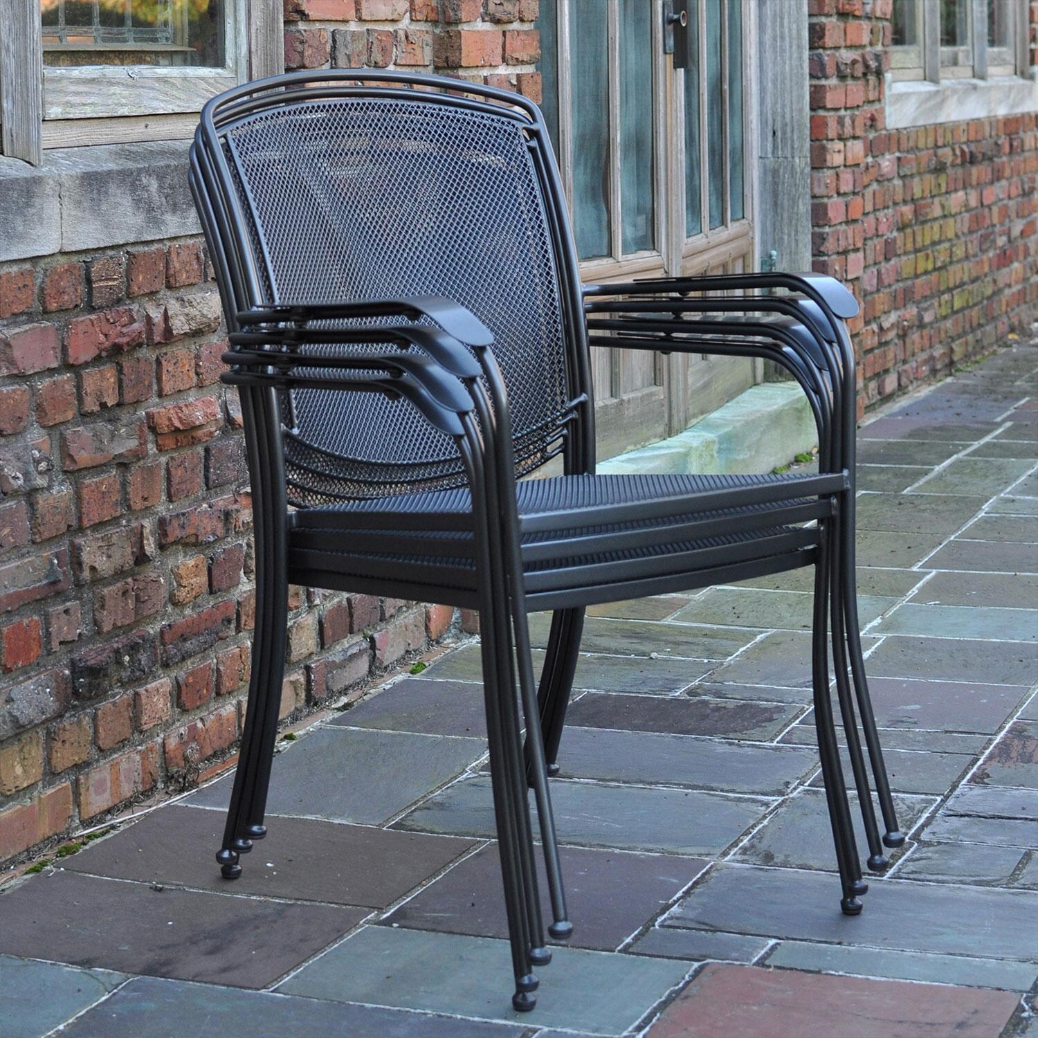 Henley 6 Pc Steel Dining Arm Chair in Gray By KETTLER - Stacked - Detail thumbnail