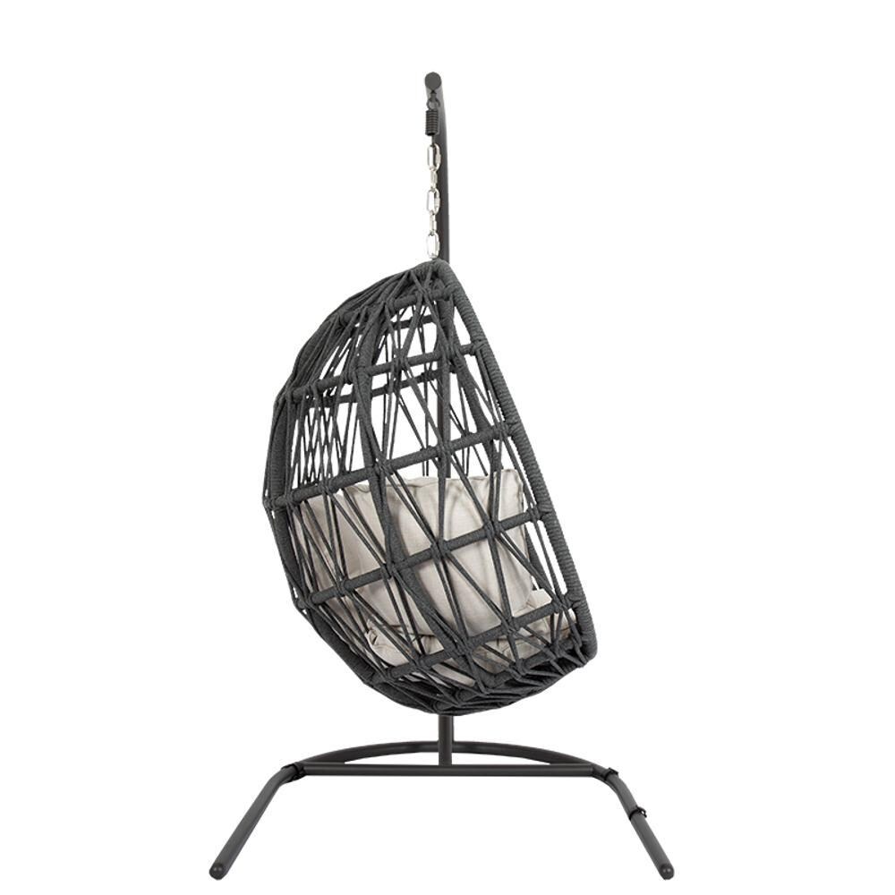 Sunset West - 4101-HC-57005 - Milano Olefin Rope Hanging Patio Club Chair On Stand W/ Sunbrella Echo Ash Cushions - Side View thumbnail
