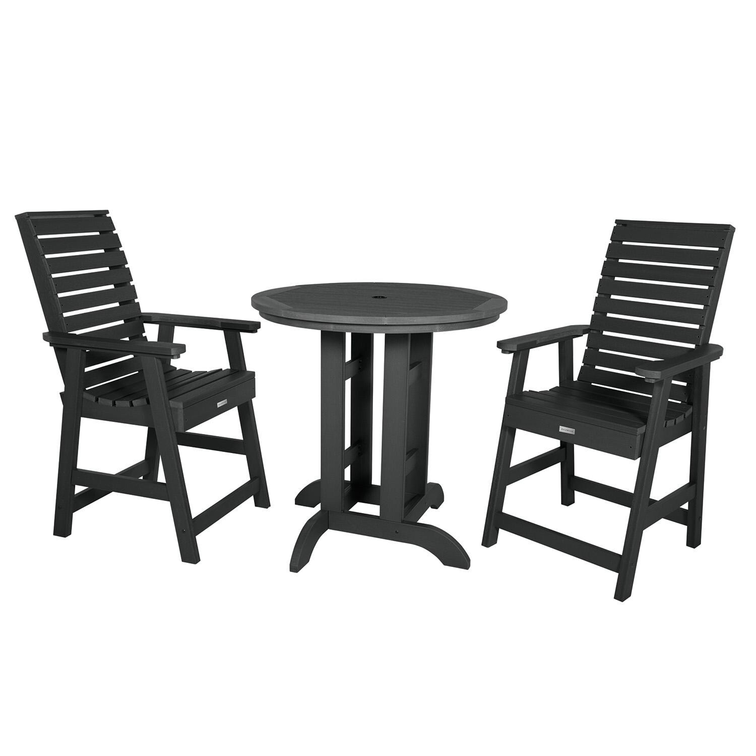 Elm Pointe 3 Pc Recycled Plastic Round Counter Dining Set in Black By Lakeview Outdoor Designs - White Background thumbnail
