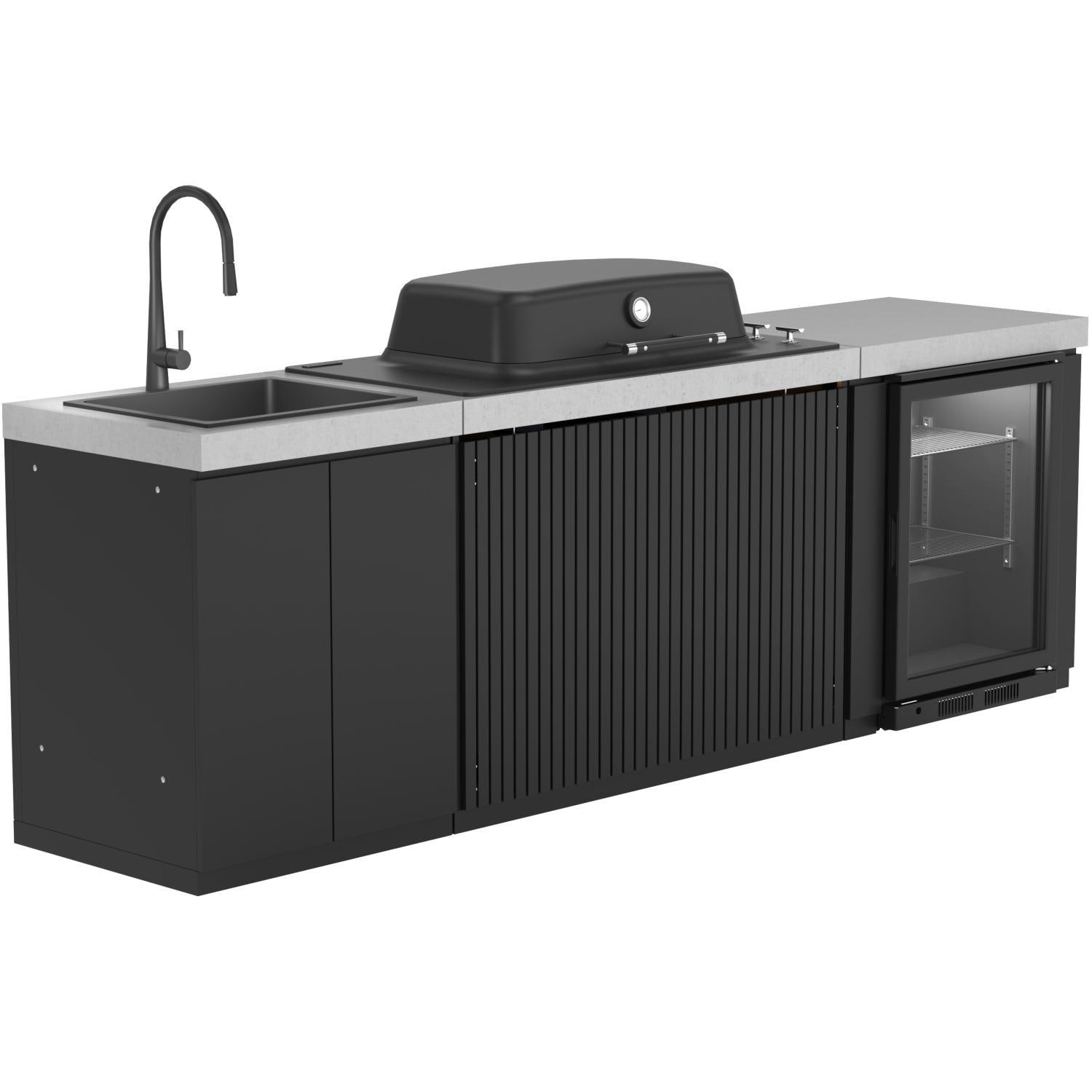 Everdure 9 Ft Outdoor Kitchen Island w/ Marine Grade Aluminum Cabinets in Black - Angled Right - White Background thumbnail