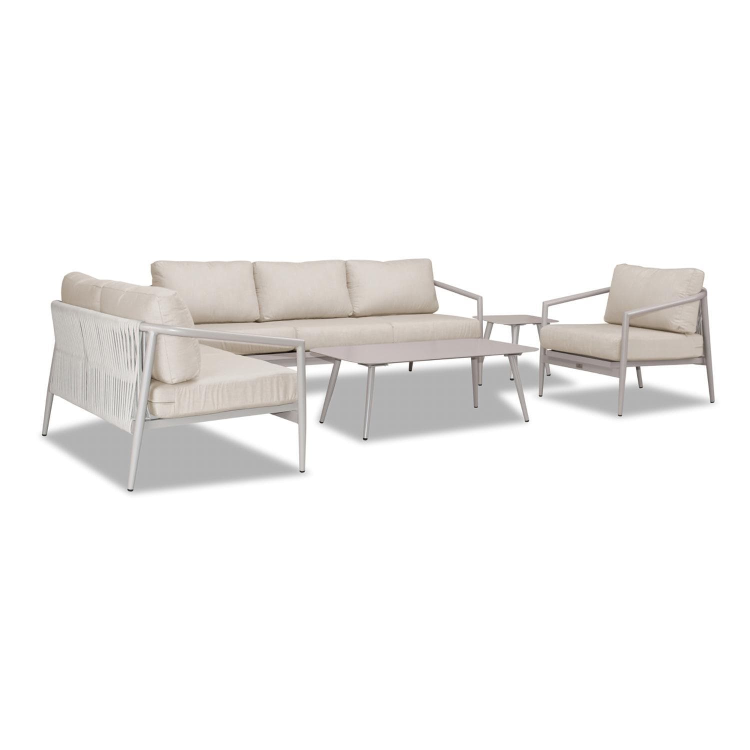 Lakeview Midnight Cove 5 Pc Aluminum Sofa Seating Set in Urban Stone/Cast Silver - Angled - White Background thumbnail