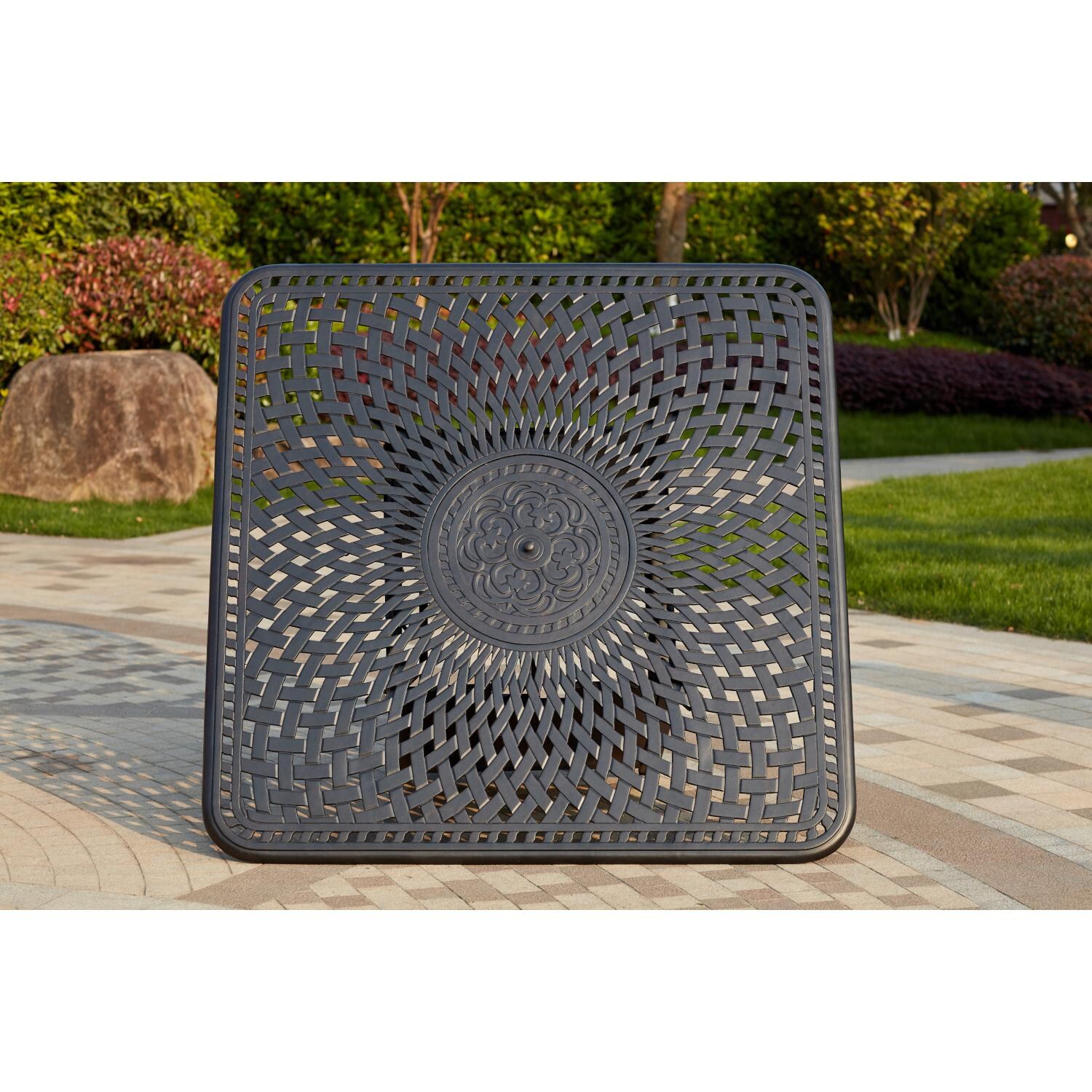 Darlee 201650-9PC-60GHW Madison Cast Aluminum 64 Inch Square Counter Height Fire Pit Table - Top Detail thumbnail