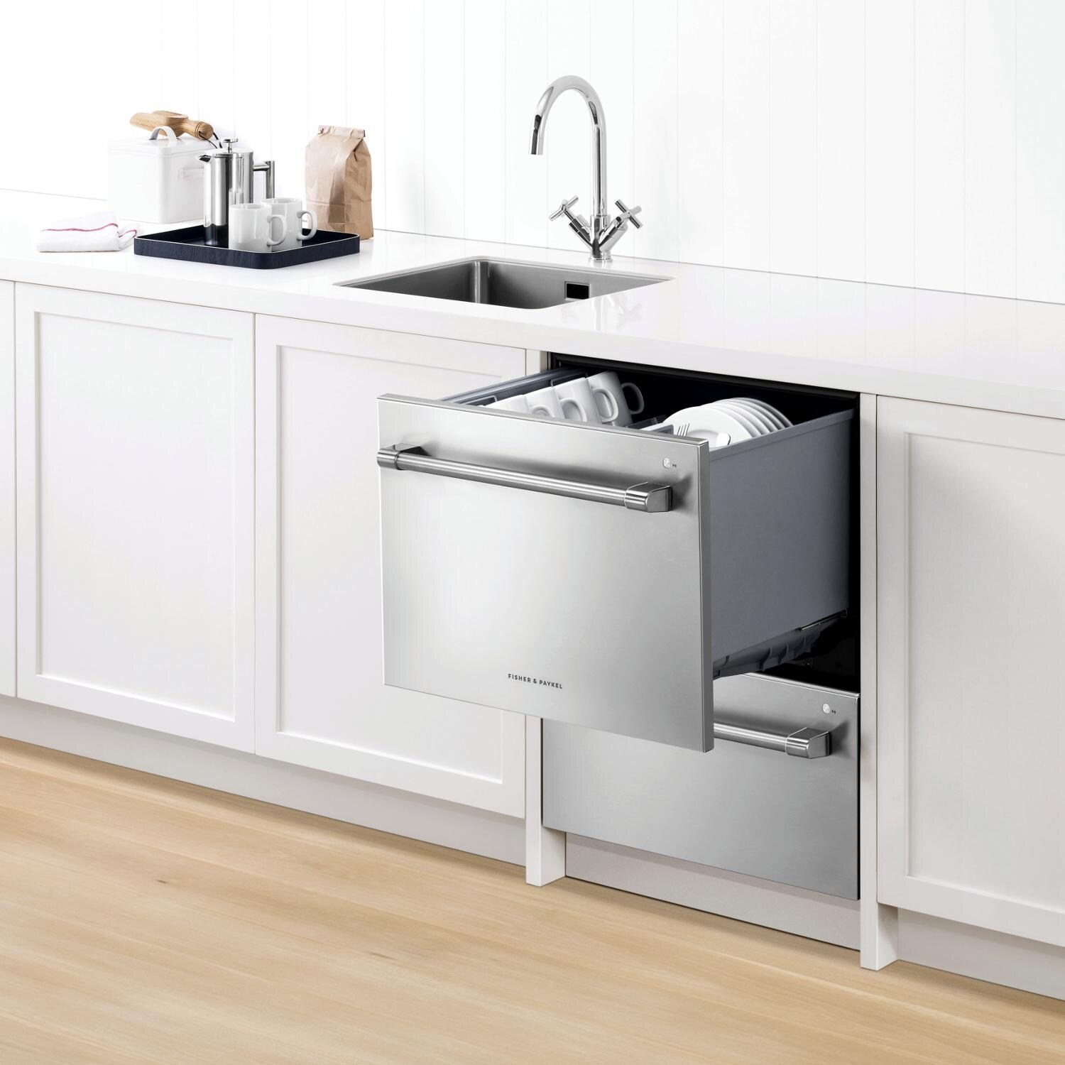 Fisher Paykel Professional 24-Inch Stainless Steel Double Dishdrawer - Bottom Drawer Open thumbnail