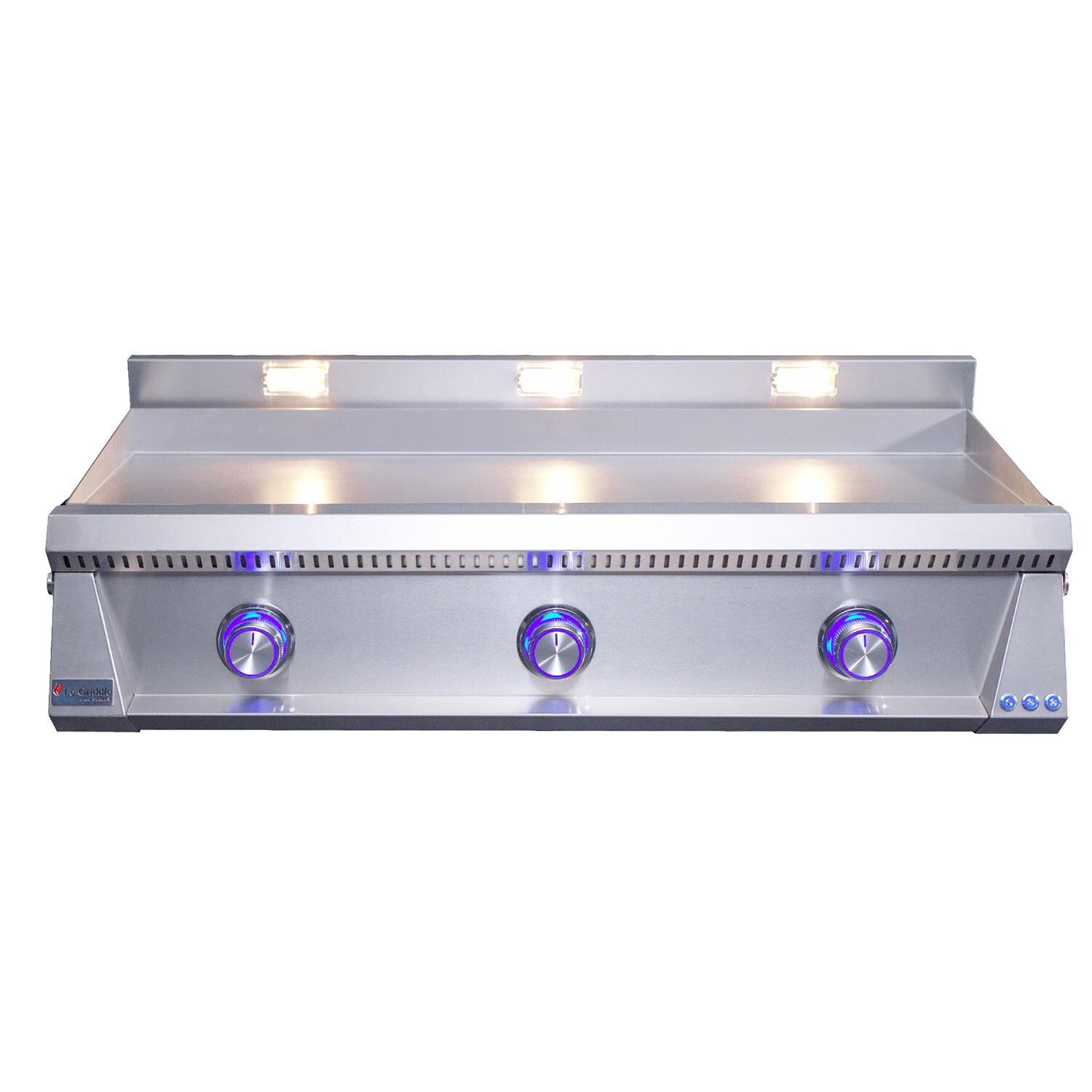 Le Griddle OML105P3 LP Pro Series 105 3 Burner Built-In Propane Flat Top Grill w/ 3mm Plate - White Background thumbnail