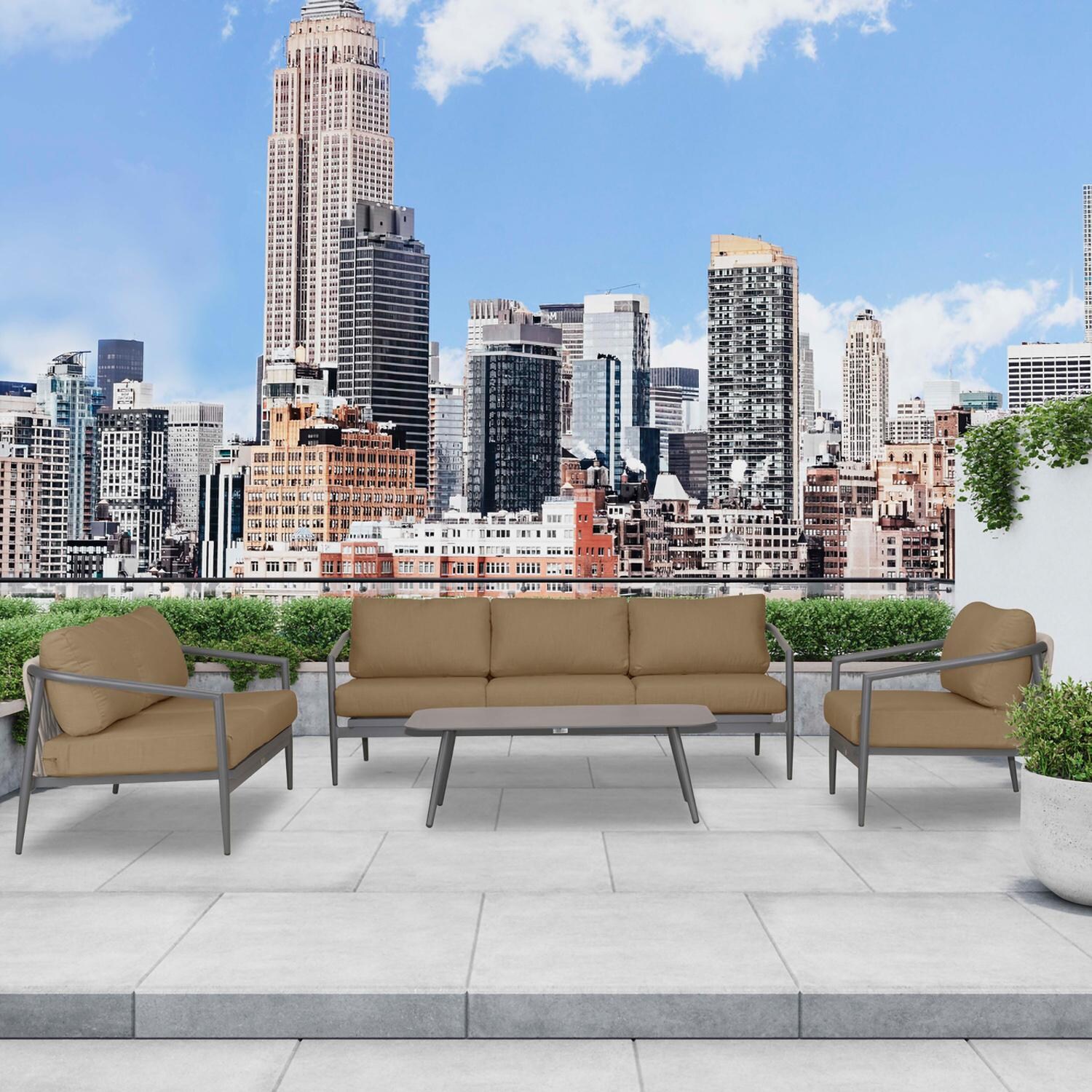 Midnight Cove 4 Pc Aluminum Seating Set w/ Sofa & Loveseat in Slate/Heather Beige by Lakeview Outdoor Designs