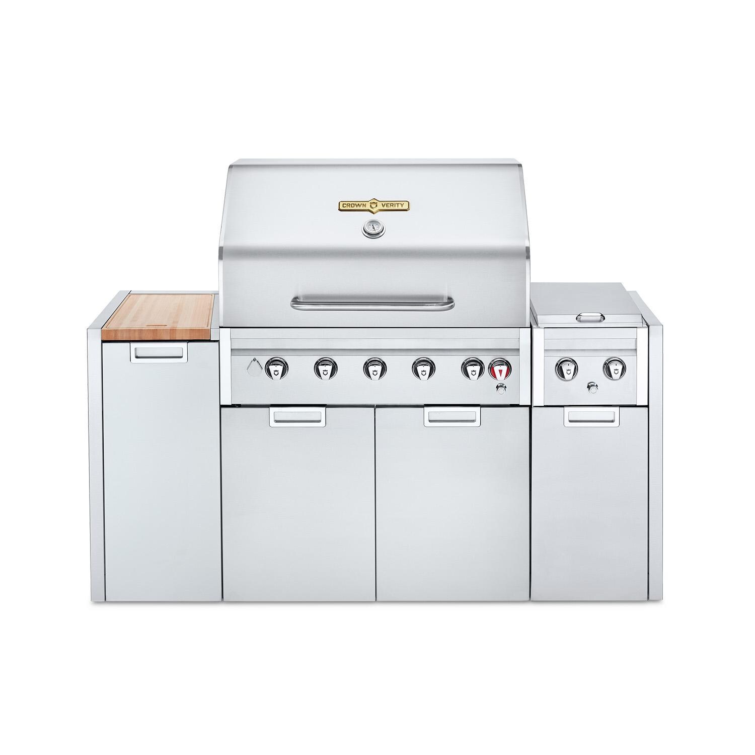 Crown Verity Estate Elite 36-Inch Natural Gas Grill Island W/ Roll Dome, Bun Rack, Side Burner, Cabinets, & Cover - IE36ING