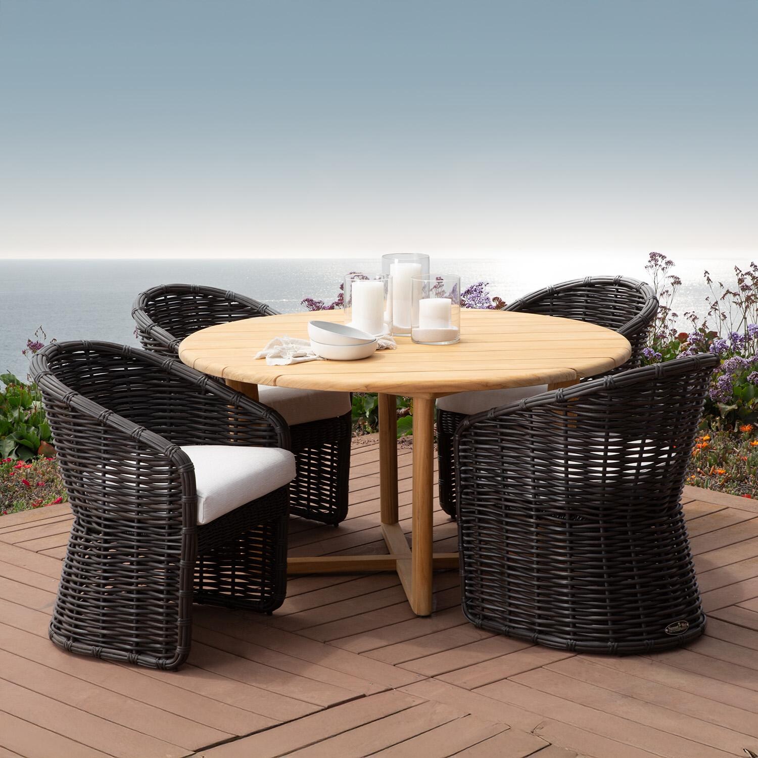Natural Teak 56 Inch Light Wood Teak Round Dining Table by Sunset West - By Garden (Shown as Set) - Lifestyle thumbnail