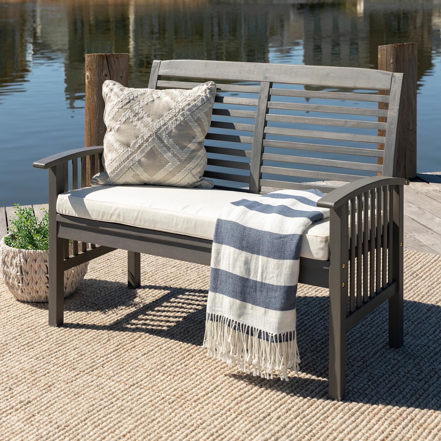 Ultimate Patio Horizon Way Acacia Patio Loveseat W/ Off-White Cushion - Gray Wash - Lifestyle View thumbnail