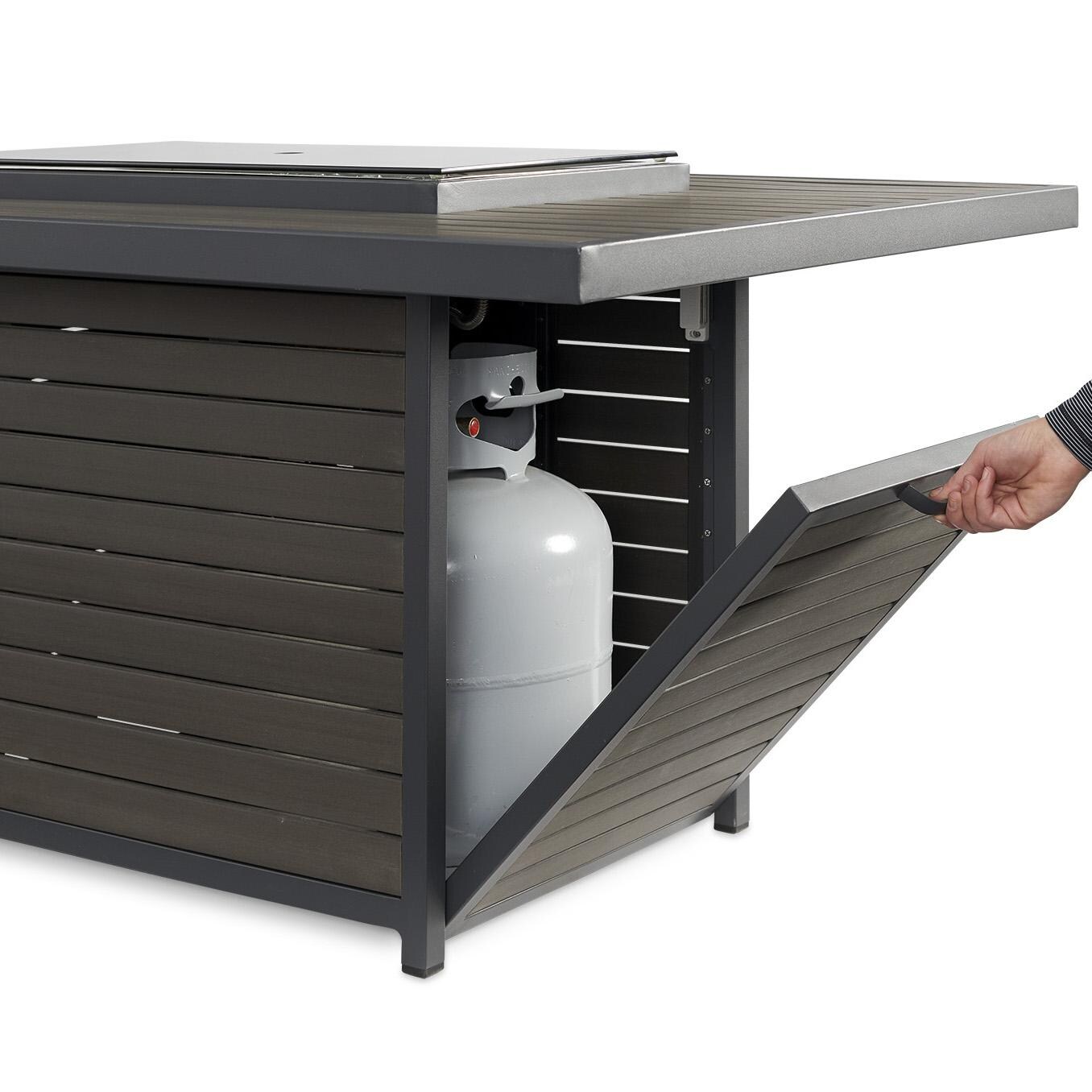 The Outdoor GreatRoom Company Brooks Rectangular Gas Fire Pit Table - Access door provides convenient storage for propane tanks thumbnail