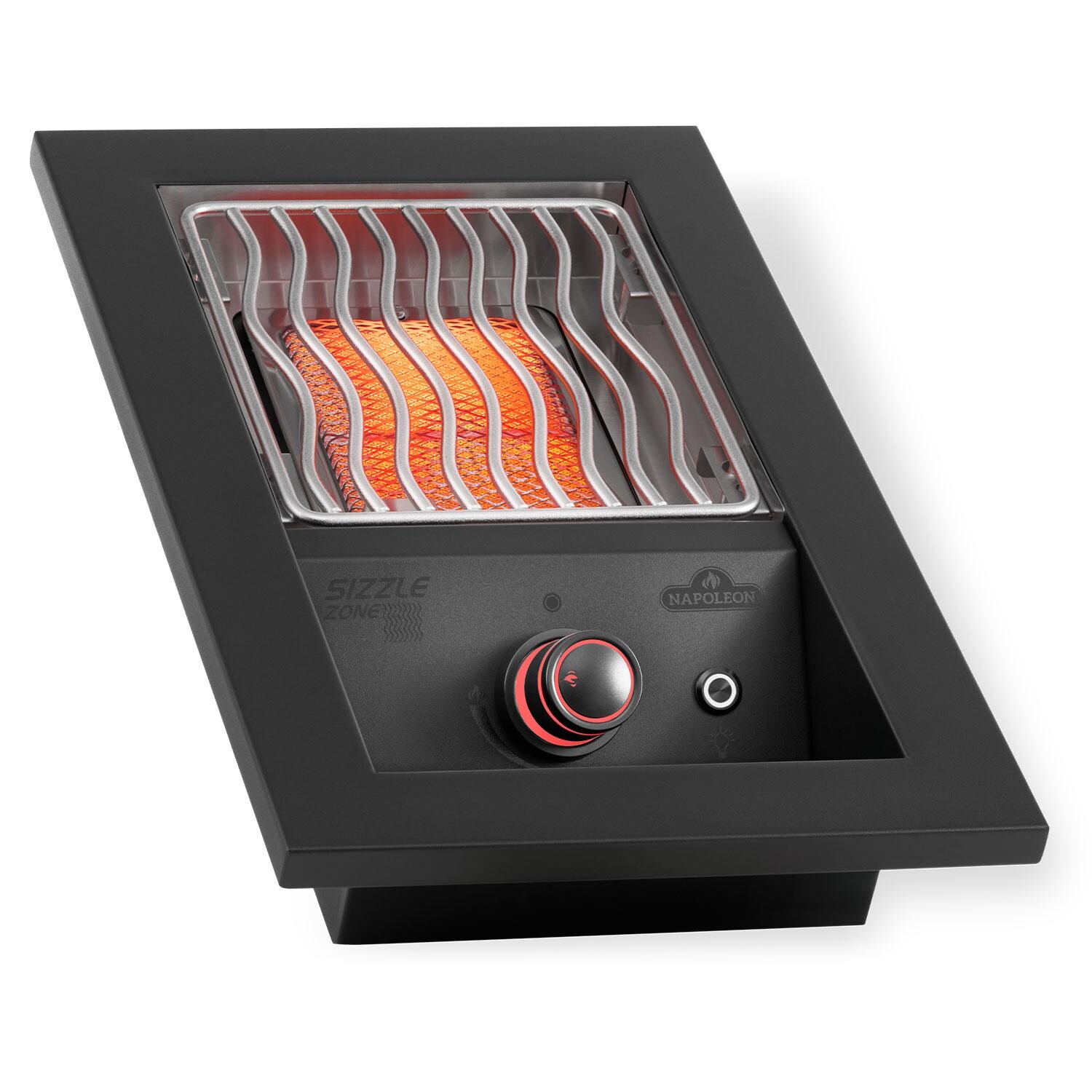 Napoleon BIB10IRPMK 700 Series 10-in Built-In Propane Single Infrared Burner - Matte Black - Burner - On - Angled Right - White Background thumbnail