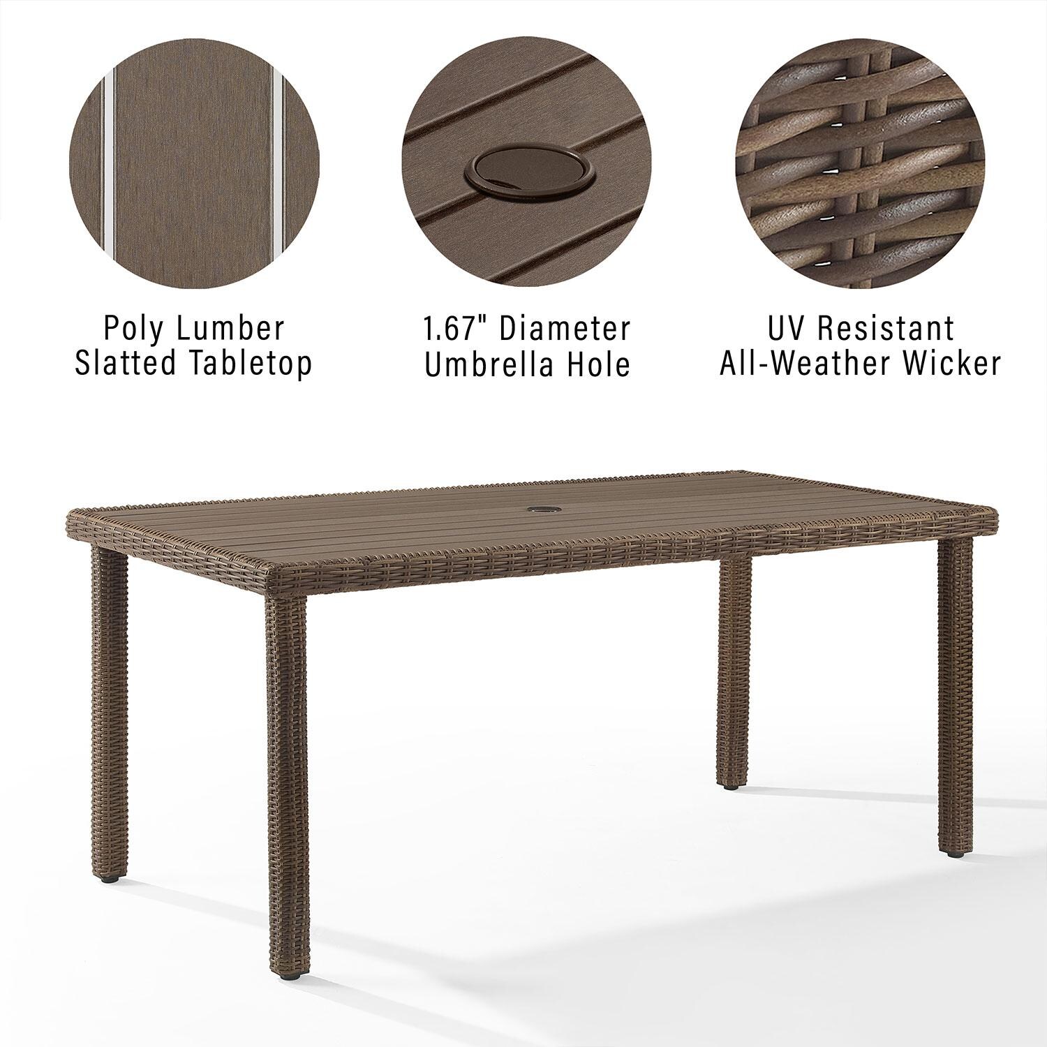 Ultimate Patio UP-92653WB-NV 7Pc Wicker Outdoor Dining Set in Navy - Dining Table Features - Diagram thumbnail