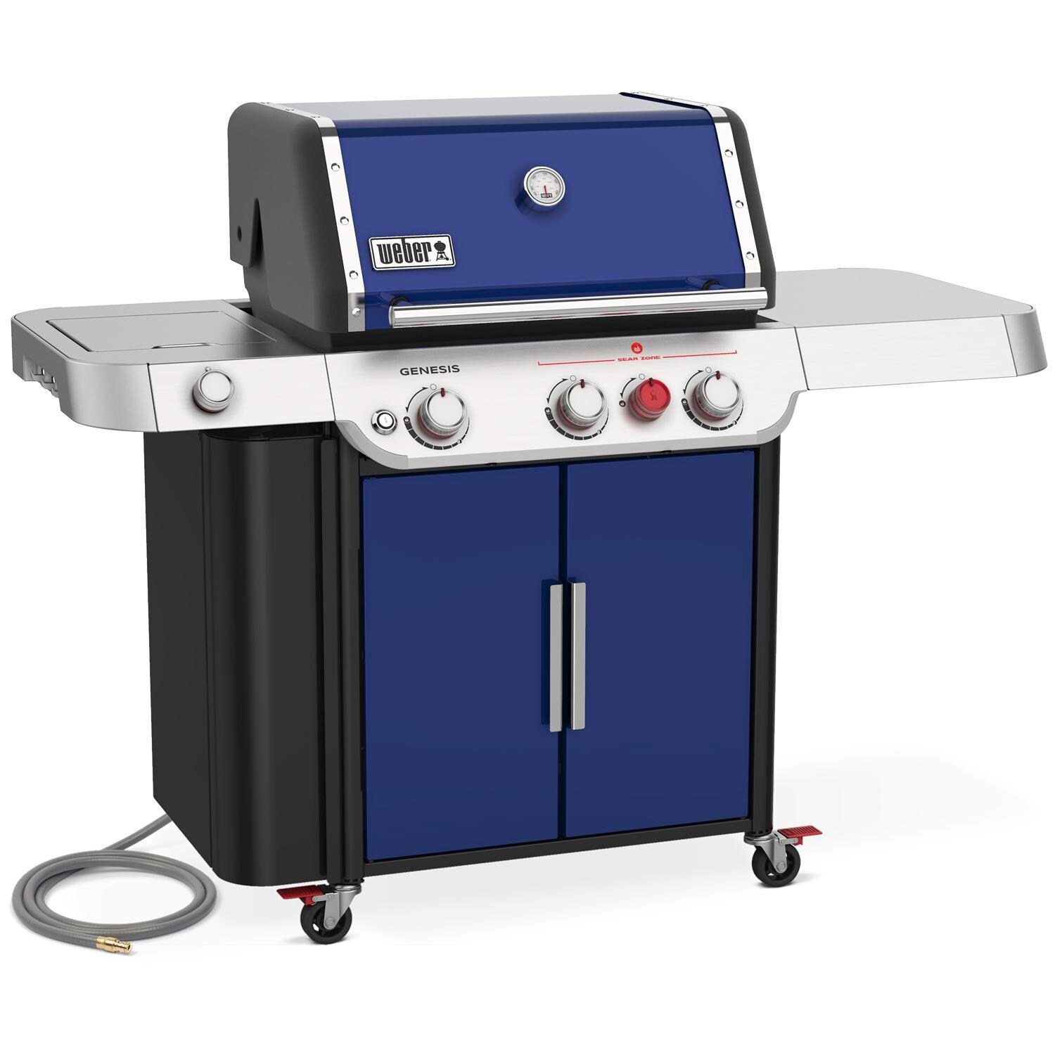 Weber GENESIS 37480001 E-335 Natural Gas Grill with Sear Burner & Side Burner - Deep Ocean Blue - Left-Side Angled View thumbnail