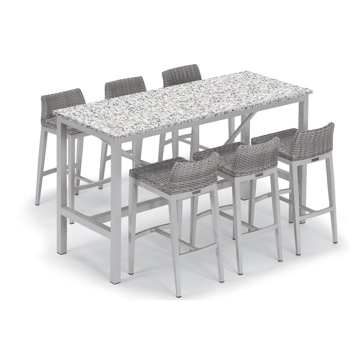 Argento 7 Piece Wicker Patio Bar Set W/ 72 X 30 Inch Retangular Lite-Core Ash Table By Oxford Garden thumbnail
