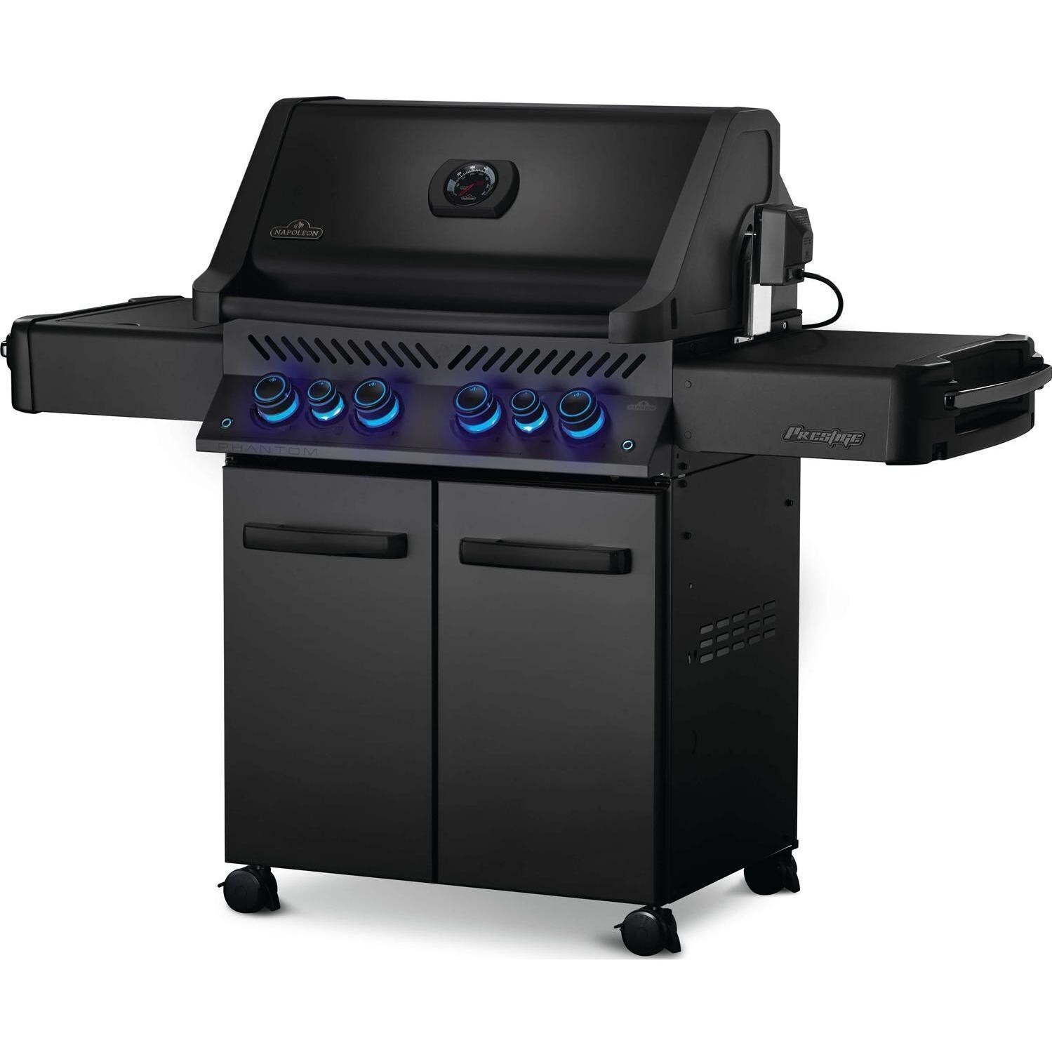 Napoleon Phantom Prestige 500 Propane Grill Bundle w/Cover, Charcoal Tray, Rotisserie Basket & Drip Trays - Phantom Prestige 500 Propane Grill - Angled View - White Background thumbnail