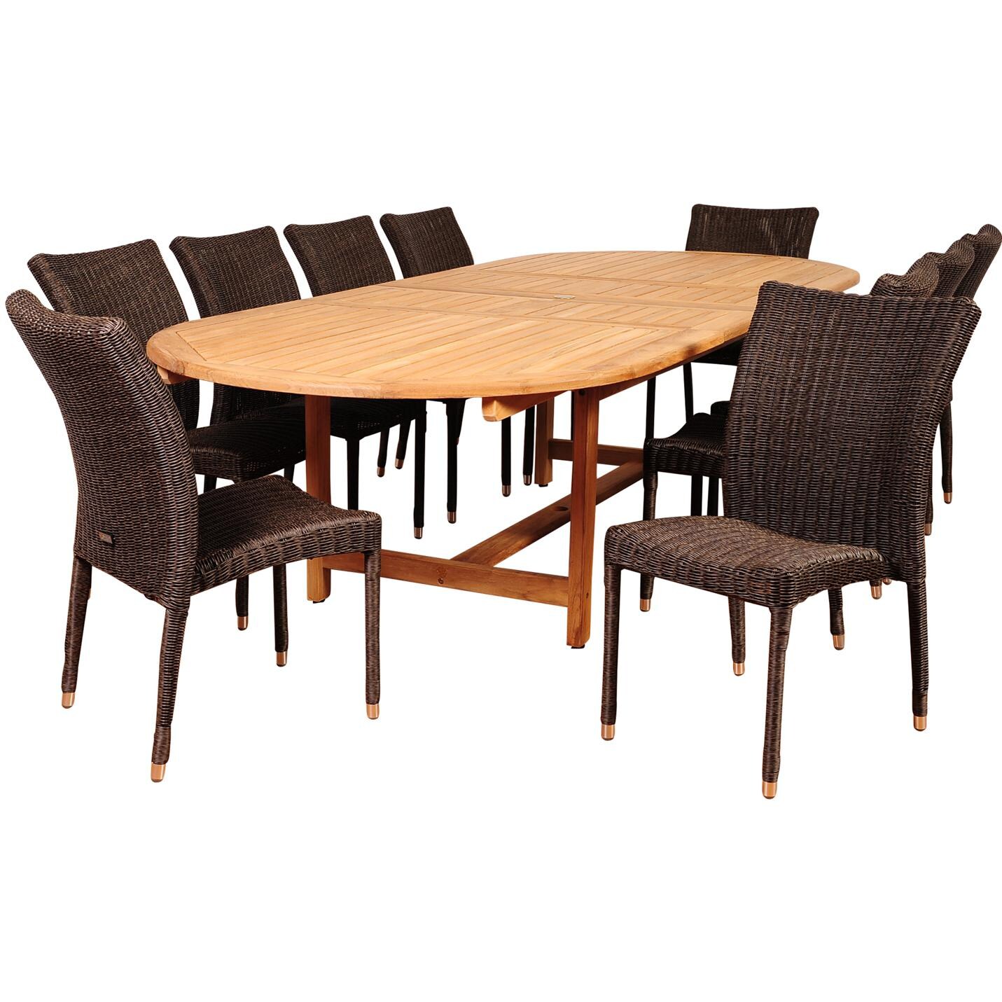 Amazonia SC DIANDLX_10BARI District 10-Person Teak Patio Double-Extendable Oval Dining Set W/ Wicker Stacking Dining Side Chairs thumbnail