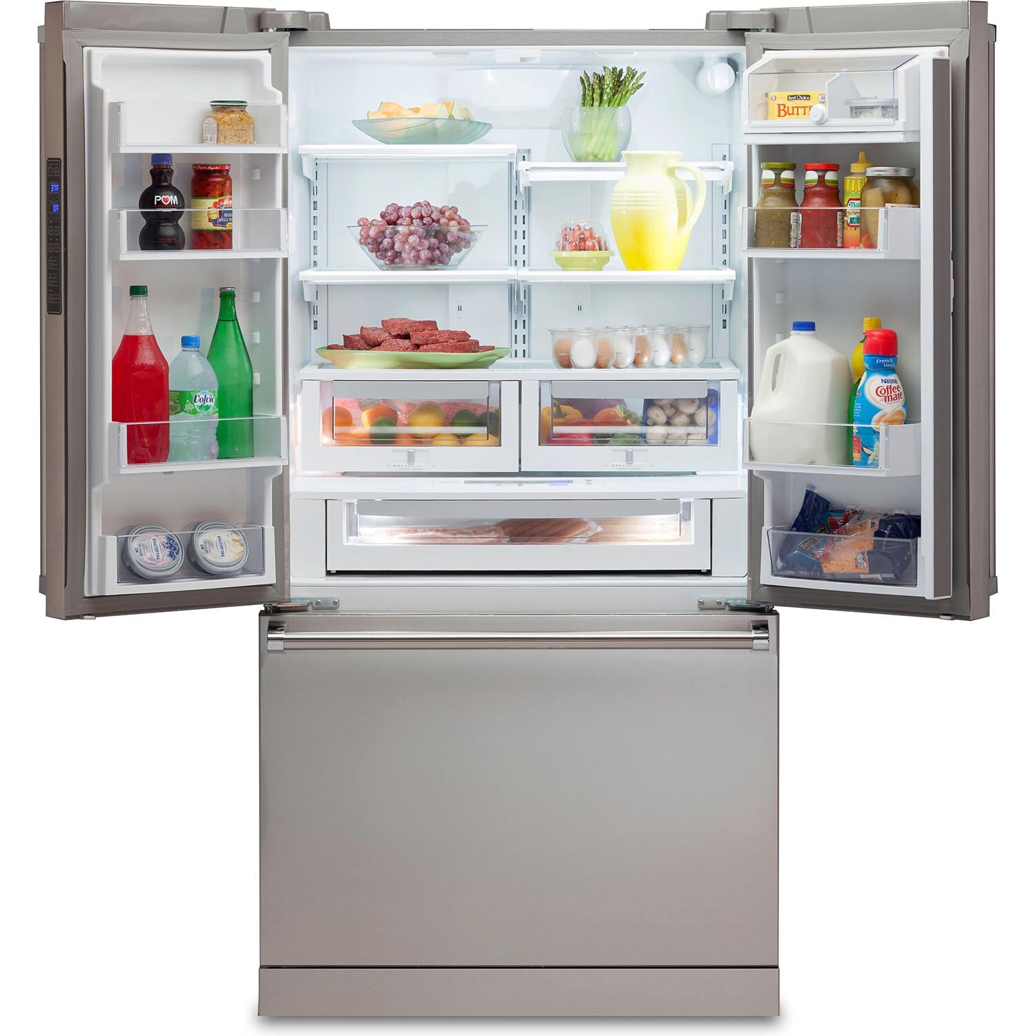 Viking 3 Series 36-Inch 22.1 Cu. Ft. French Door Bottom Freezer Refrigerator - RVRF3361SS - Refrigerator Open thumbnail