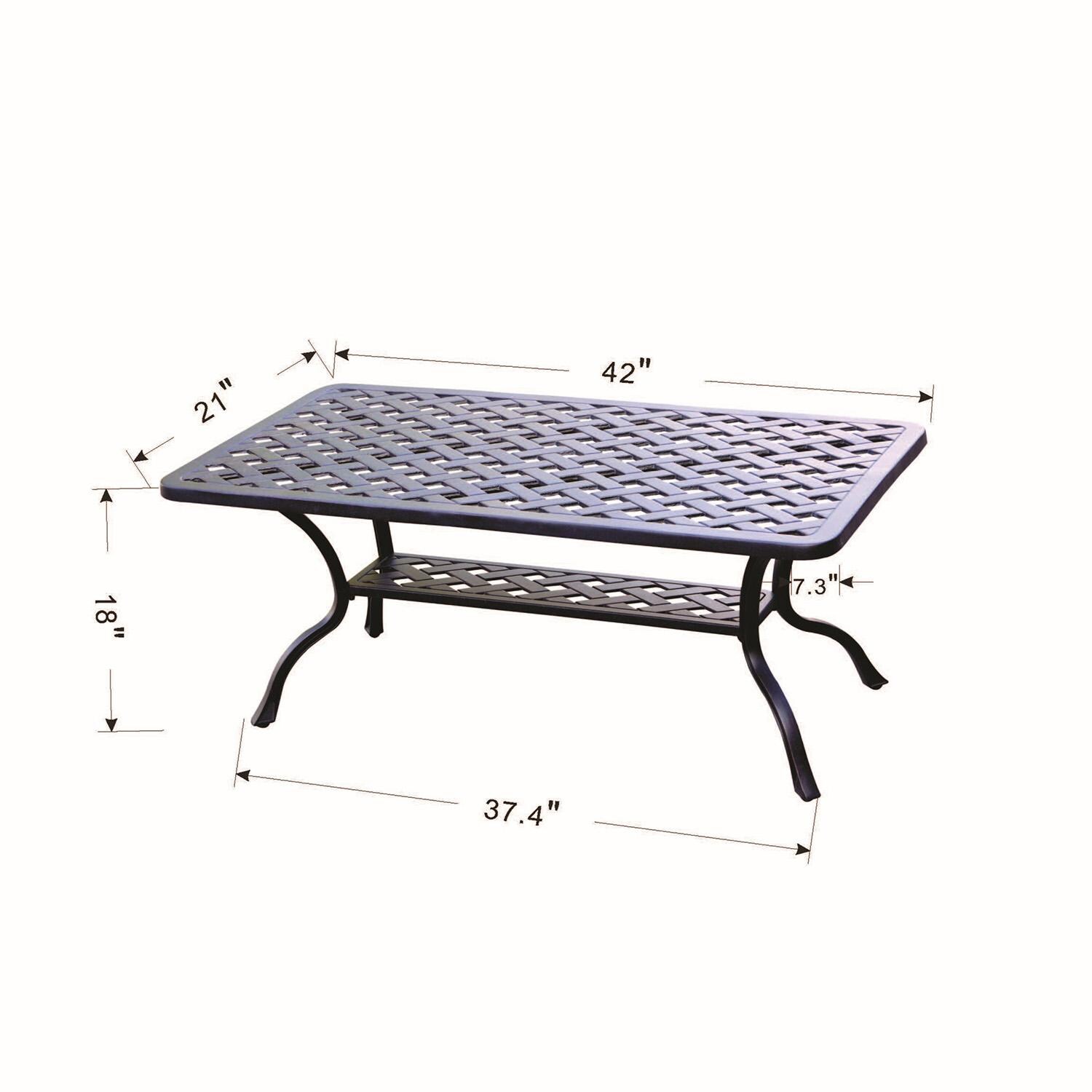 Darlee Series 30 42 X 21 Inch Cast Aluminum Coffee Table - Dimensions - Dimensional thumbnail