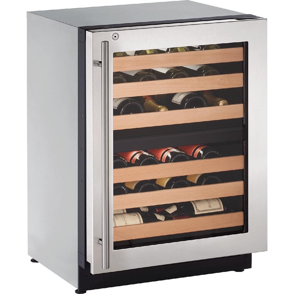 U-Line 2000 Series 24-Inch 43 Bottle Right Hinge Dual Zone Wine Captain With Lock - Stainless Steel - U-2224ZWCS-13B